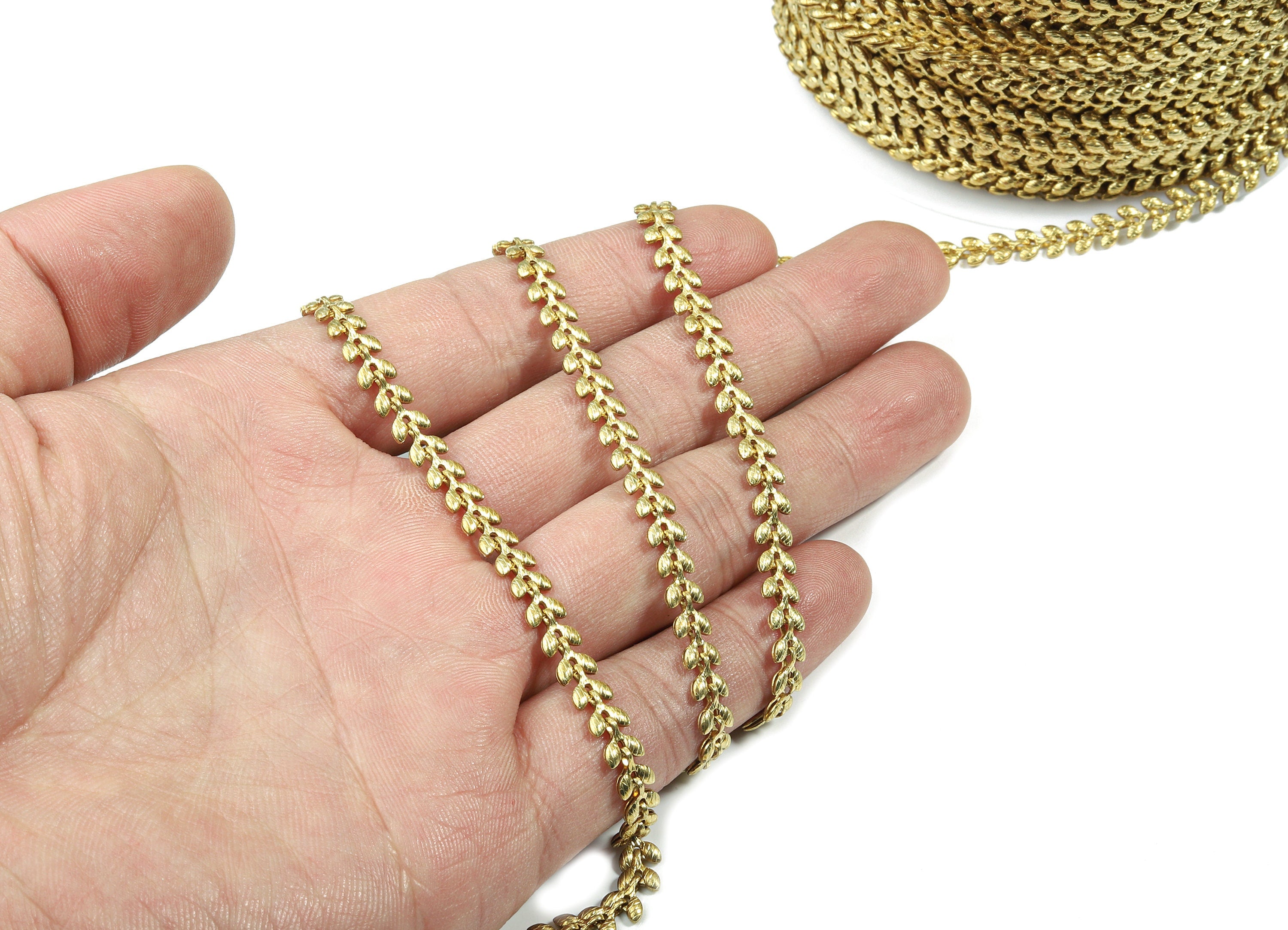 Raw Brass Leaf Chain - Two Sided Leaf Chevron Chains - Unsoldered Links - for Necklace Bracelet Jewellery Making -  0.21&quot; x 0.08&quot; CC1154 - DOMEDBAZAAR