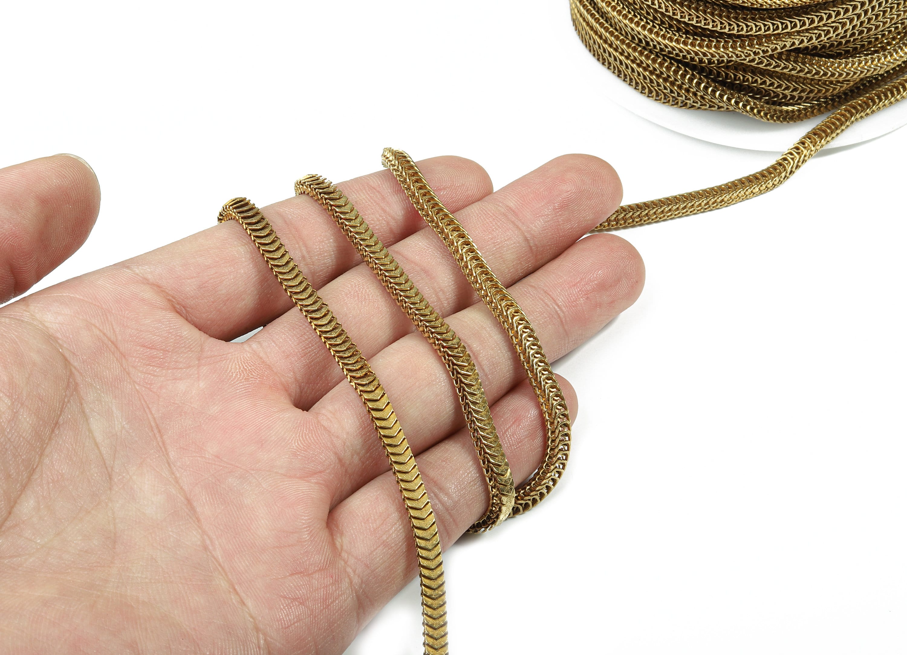 4.5 Brass Scale Chain - Raw Brass Lamellar Flower Chain - Unsoldered Links- for Necklace Bracelet Jewellery Making -  0.17&quot; x 0.13&quot; CC1158 - DOMEDBAZAAR
