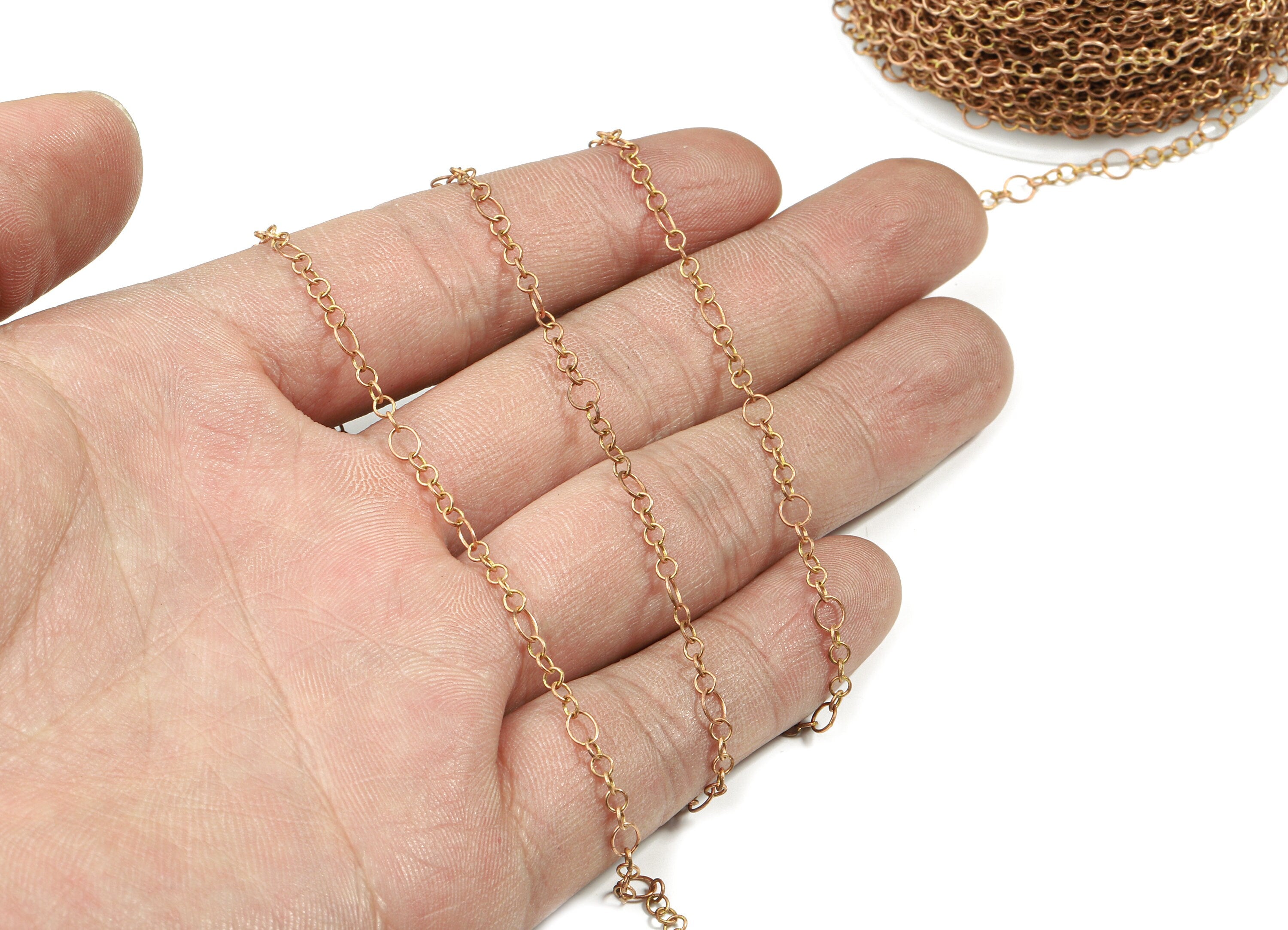 Brass Cable Chain - Raw Brass Round link Cable Chain - Soldered Chain - for Necklace Bracelet Jewellery Making - 0.14&quot;x0.14&quot;x0.01&quot; CC1159 - DOMEDBAZAAR