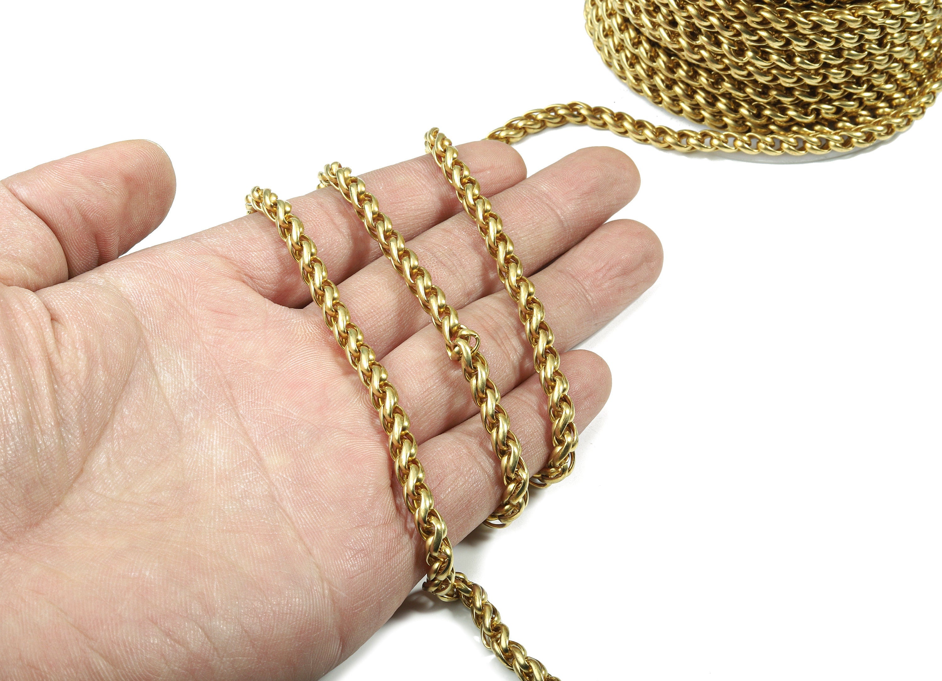 5.0 Brass Rope Chain - Raw Brass Necklace Chain - Soldered -  For Necklace Bracelet Jewelry Making 0.20&quot; x 0.20&quot; CC1170 - DOMEDBAZAAR