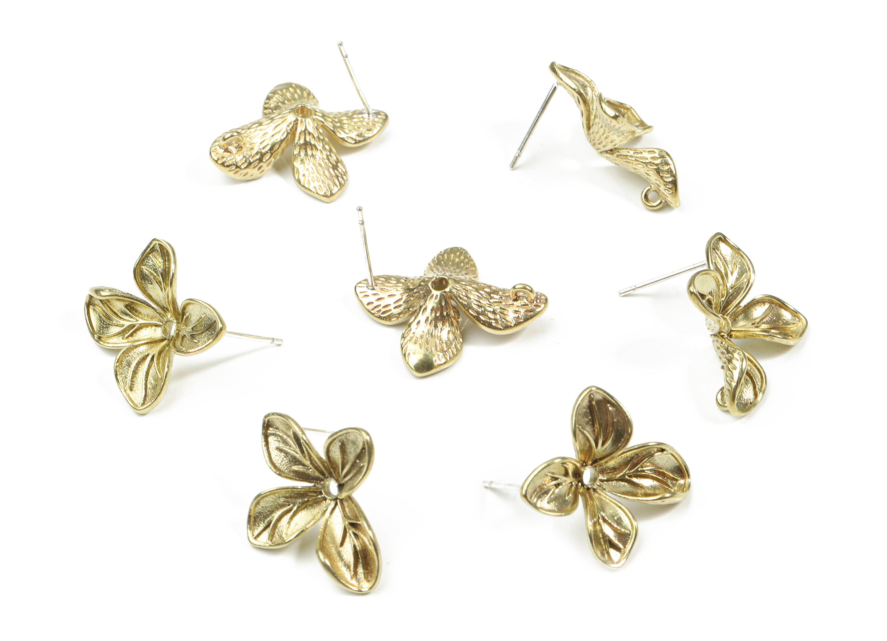 Brass Flower Earring Stud With Loop - Raw Brass Flower Earring Post - 325 Real Silver Stud - Jewelry Supplies - 10.01x14.25x1.18mm - PP3247 - DOMEDBAZAAR