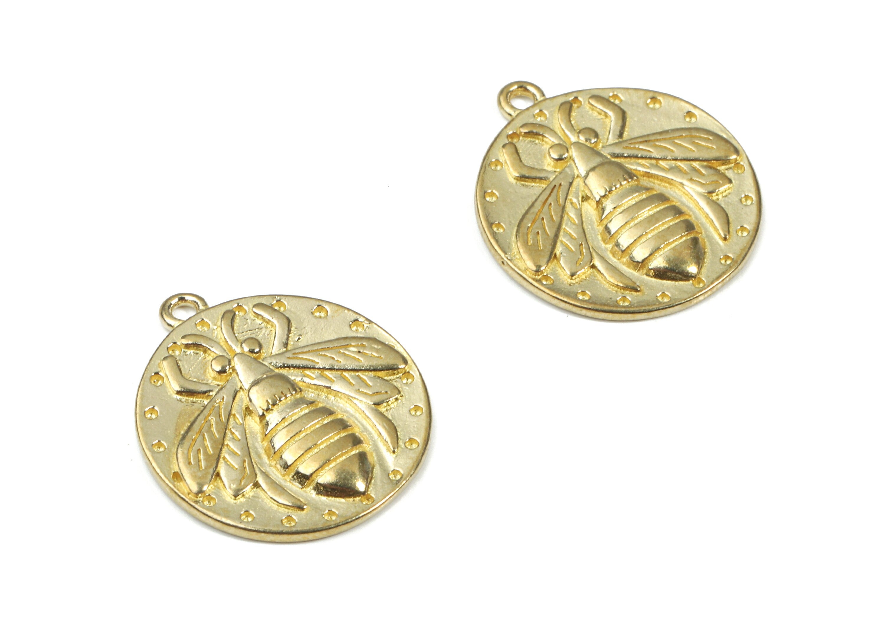 Brass Bee Round Earring Charms - Raw Brass Bee Pendant - Earring Findings - Jewelry Supplies - 19.12x16.94x1.95mm - PP3270 - DOMEDBAZAAR