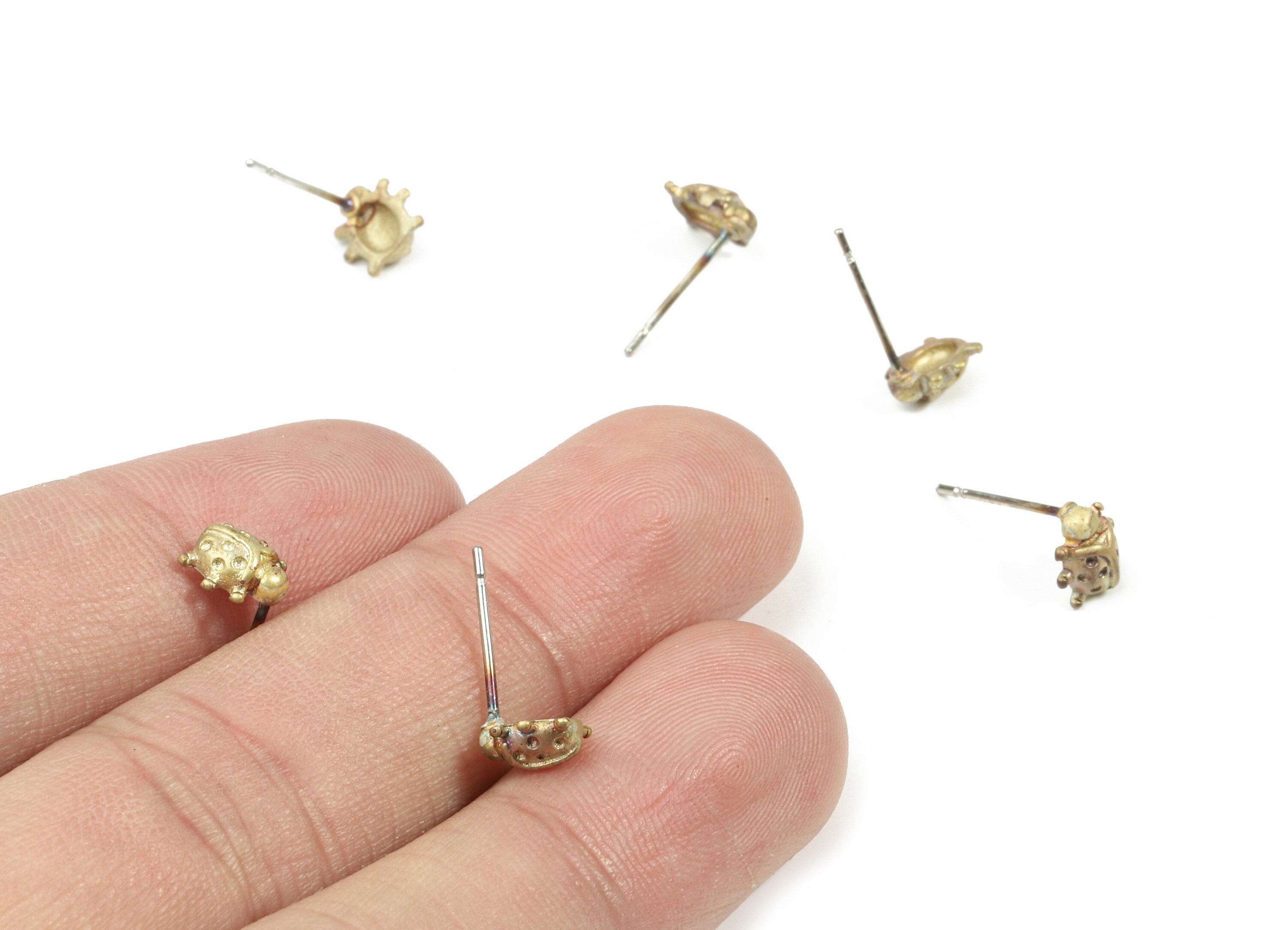 Brass Ladybug Earring Stud - Raw Brass Ladybug Earring Post - Surgical Stud - Earring Post - Jewelry Supplies - 6.63x6.44x1.45mm - PP3263 - DOMEDBAZAAR