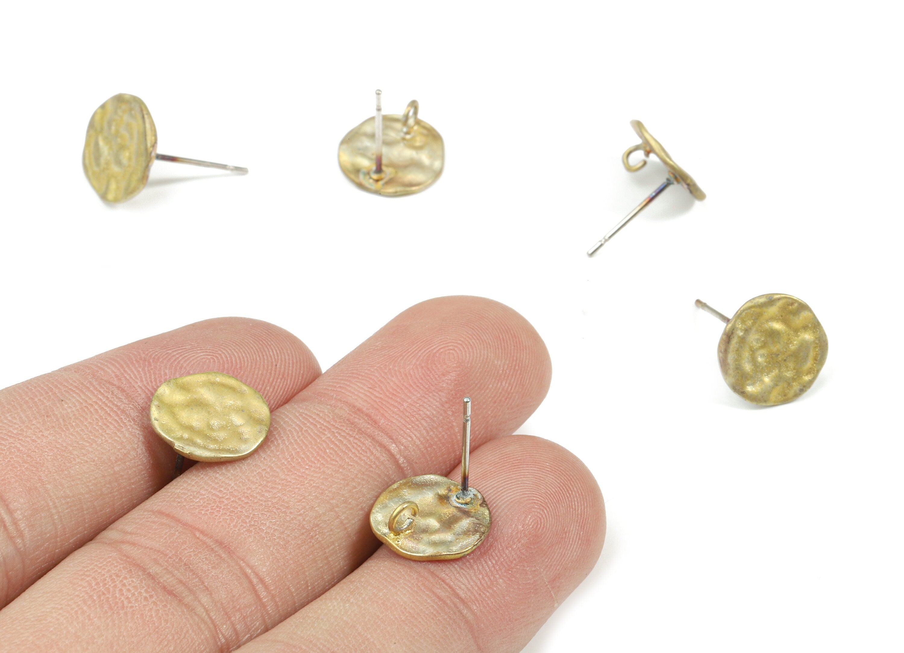 Brass Round Earring Stud With Loop - Raw Brass Round Earring Post - Surgical Stud - Jewelry Supplies - 11.27x11.27x1.06mm - PP3259 - DOMEDBAZAAR