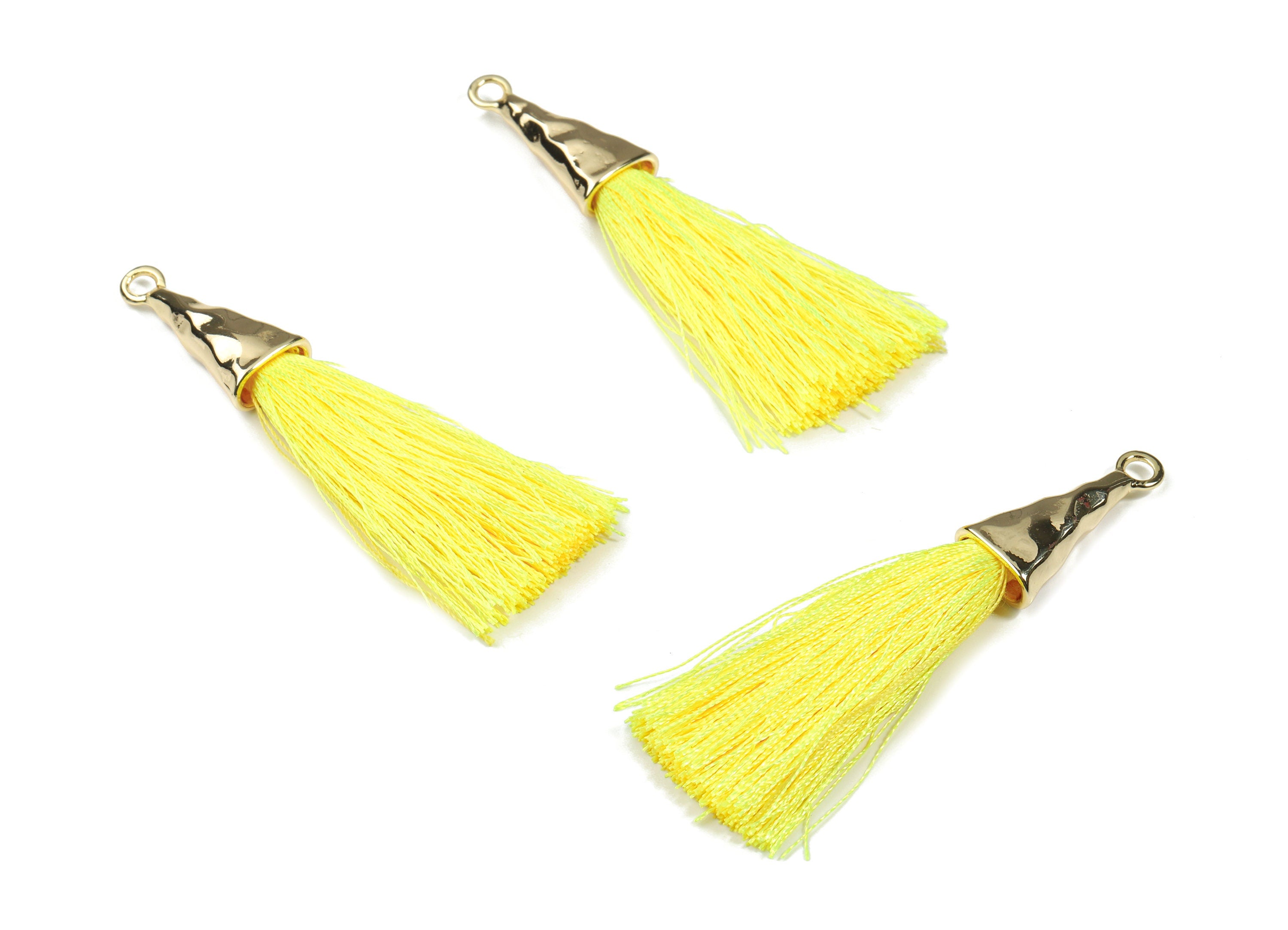 Tassel Earrings - Puffy Tassel Earring With 18K Real Gold Plating Brass Cap - Tassel Findings - Boho Charms - 62.19x35.48x5.62mm - RGP2598B - DOMEDBAZAAR