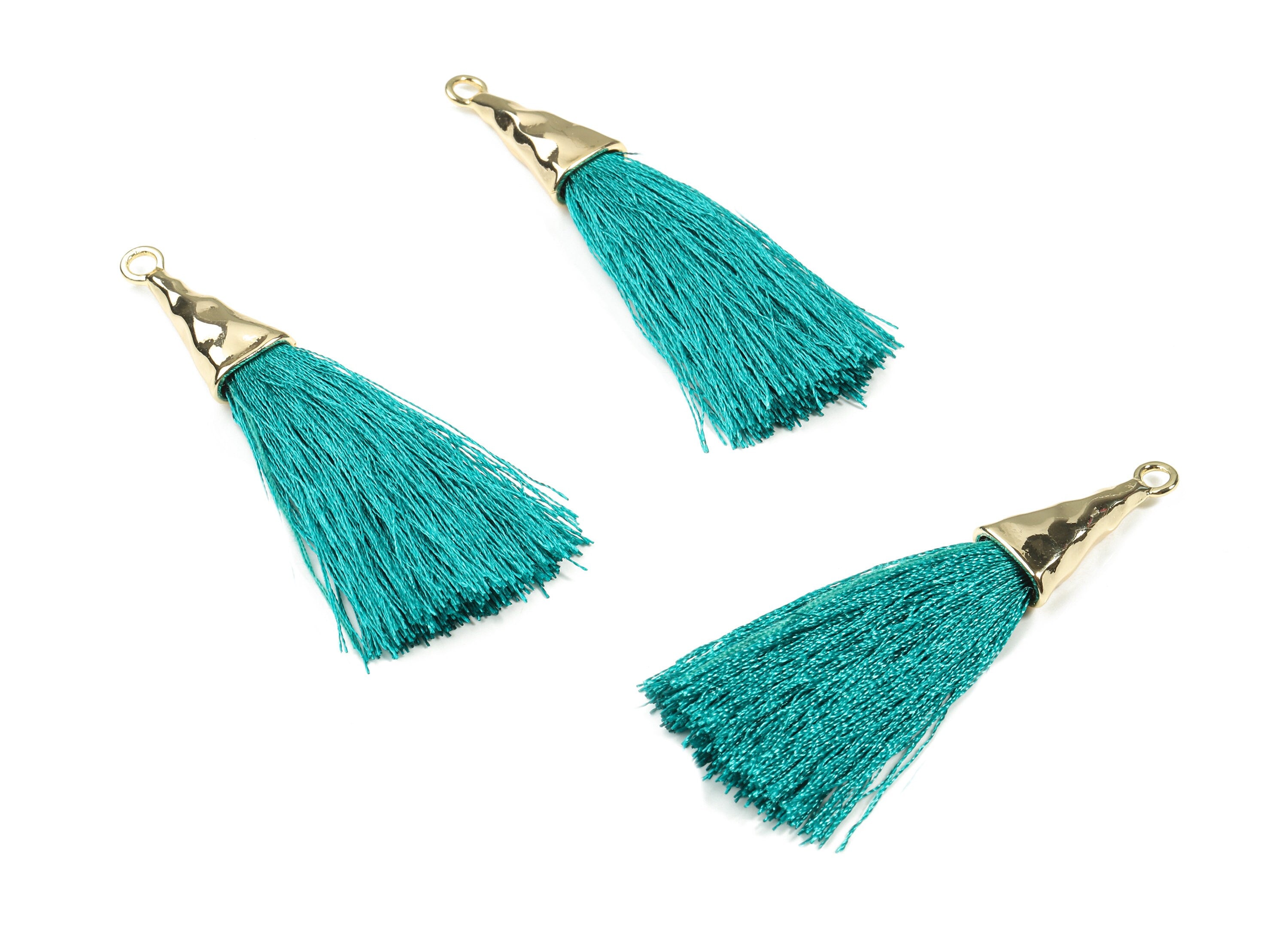 Tassel Earrings - Puffy Tassel Earring With 18K Real Gold Plating Brass Cap - Tassel Findings - Boho Charms - 62.19x35.48x5.62mm - RGP2598C - DOMEDBAZAAR