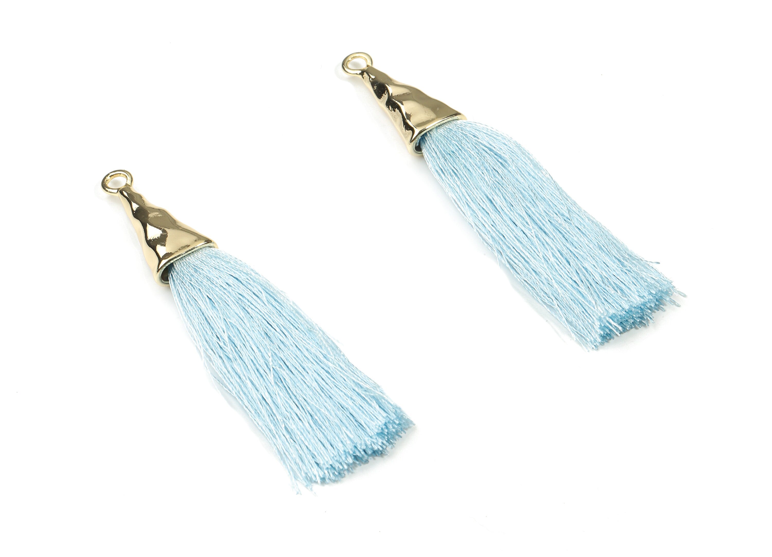 Tassel Earrings - Puffy Tassel Earring With 18K Real Gold Plating Brass Cap - Tassel Findings - Boho Charms - 62.19x35.48x5.62mm - RGP2598D - DOMEDBAZAAR