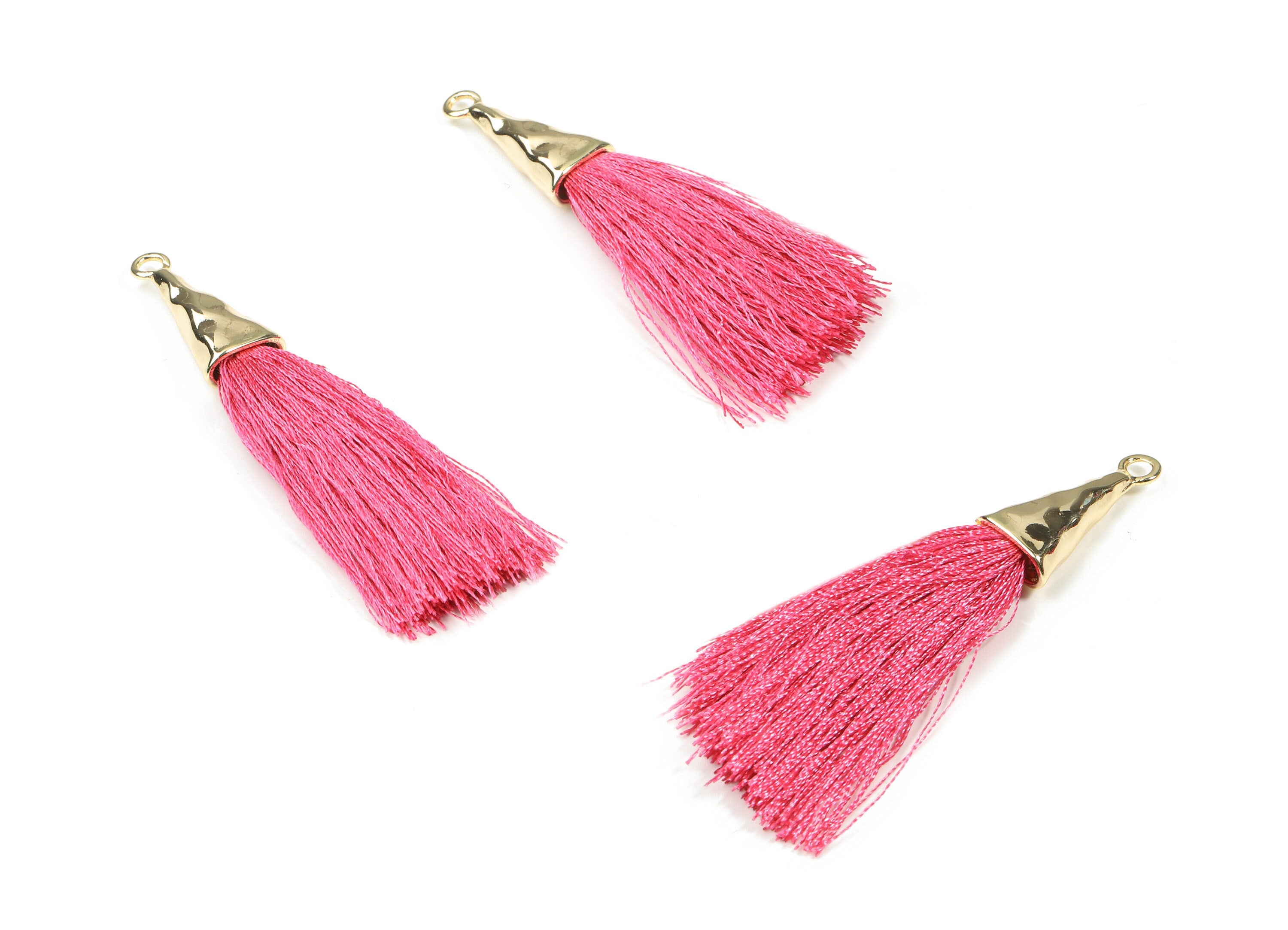 Tassel Earrings - Puffy Tassel Earring With 18K Real Gold Plating Brass Cap - Tassel Findings - Boho Charms - 62.19x35.48x5.62mm - RGP2598E - DOMEDBAZAAR