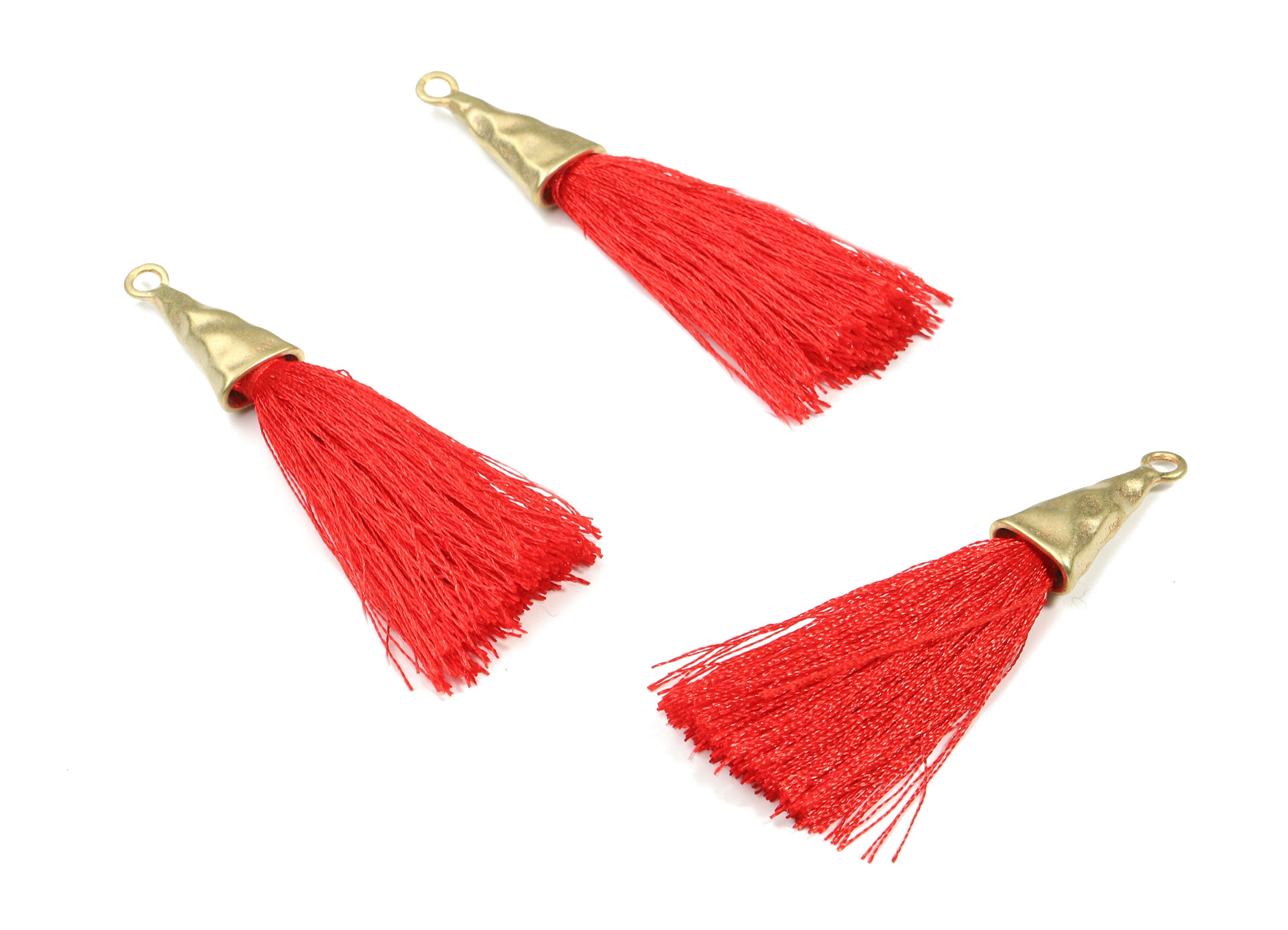 Tassel Earring - Puffy Tassel Earring With Raw Brass Cap - Tassel Findings - Boho Charms - Jewelry Supplies - 62.19x35.48x5.62mm - TS1136A - DOMEDBAZAAR