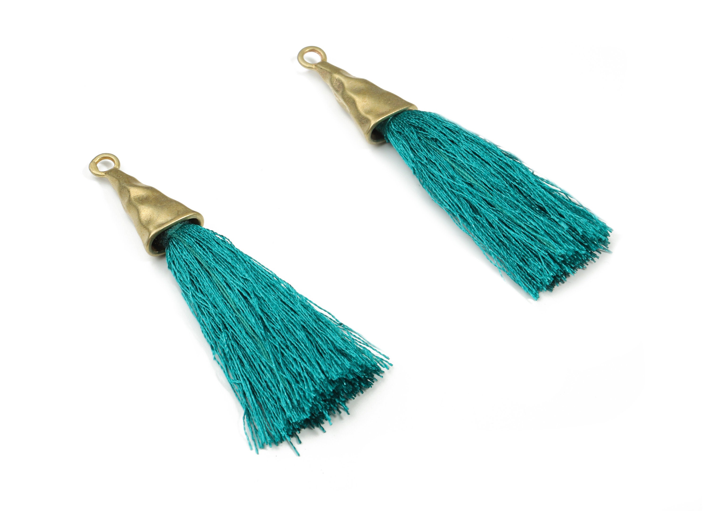 Tassel Earring - Puffy Tassel Earring With Raw Brass Cap - Tassel Findings - Boho Charms - Jewelry Supplies - 62.19x35.48x5.62mm - TS1136C - DOMEDBAZAAR