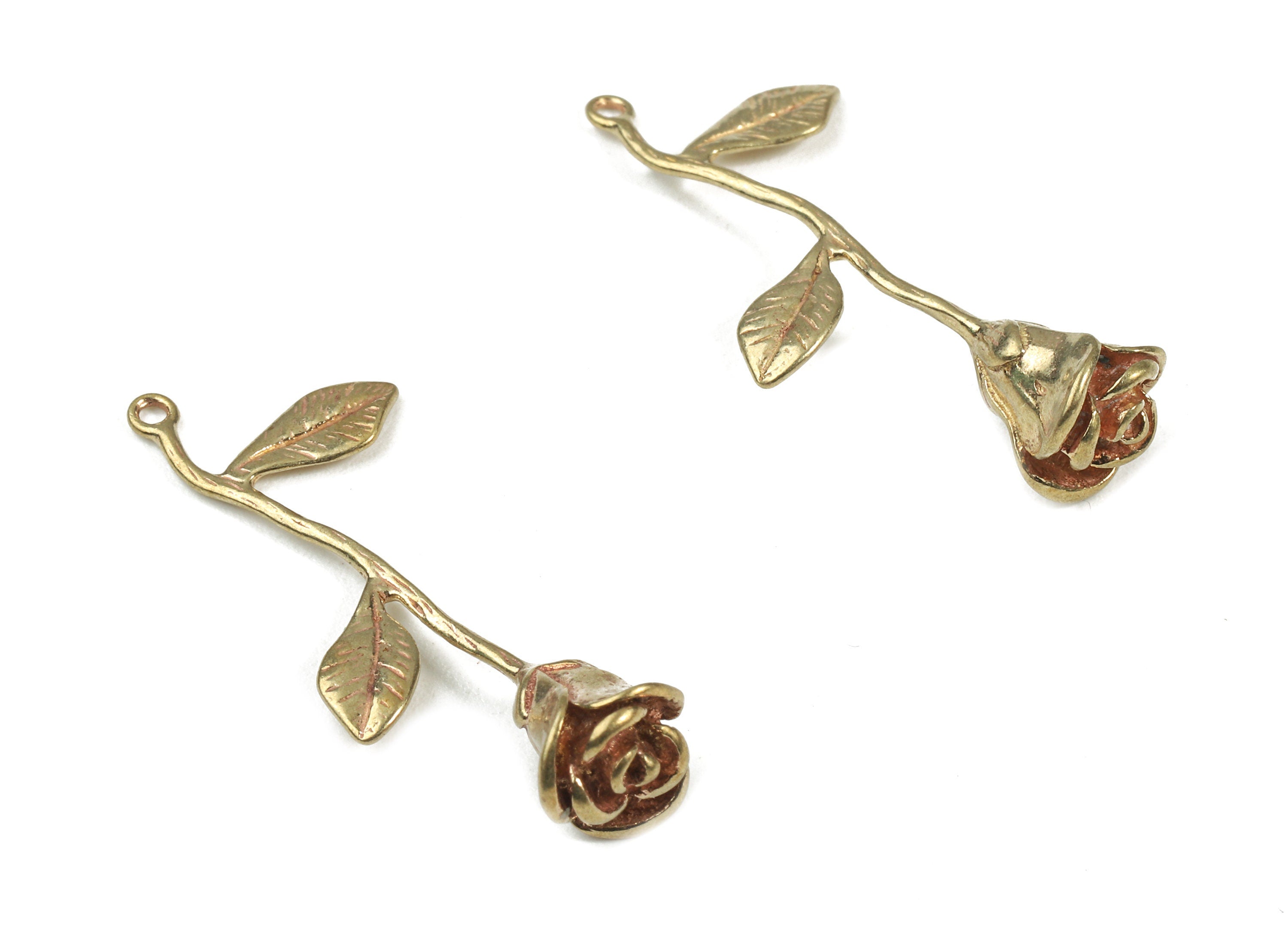 Brass Rose Earring Charms - Raw Brass Rose Pendant and Necklace - Earring Findings - Jewellery Supplies - 37.04x15.5x1.13mm - PP3006 - DOMEDBAZAAR