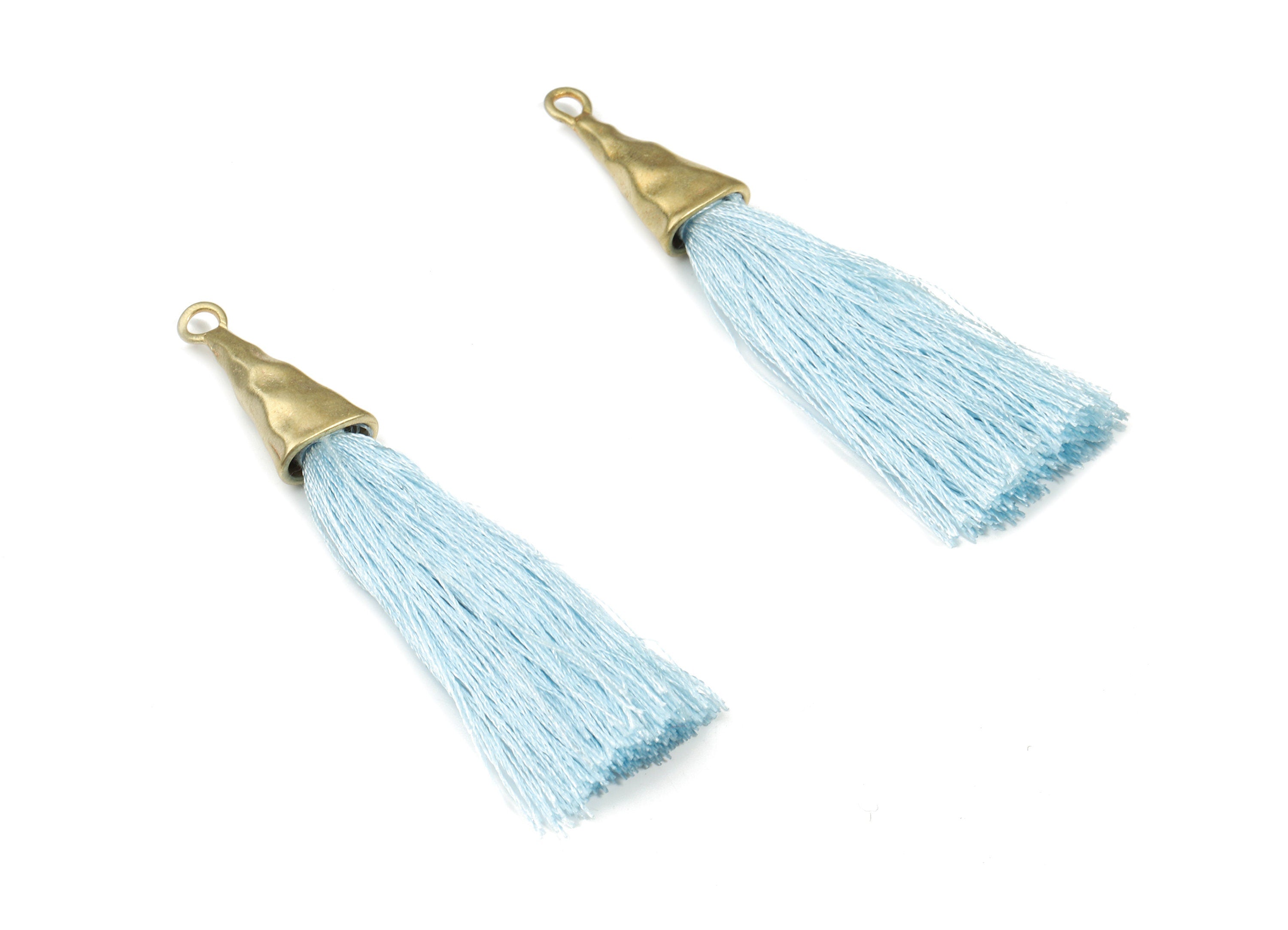 Tassel Earring - Puffy Tassel Earring With Raw Brass Cap - Tassel Findings - Boho Charms - Jewelry Supplies - 62.19x35.48x5.62mm - TS1136D - DOMEDBAZAAR