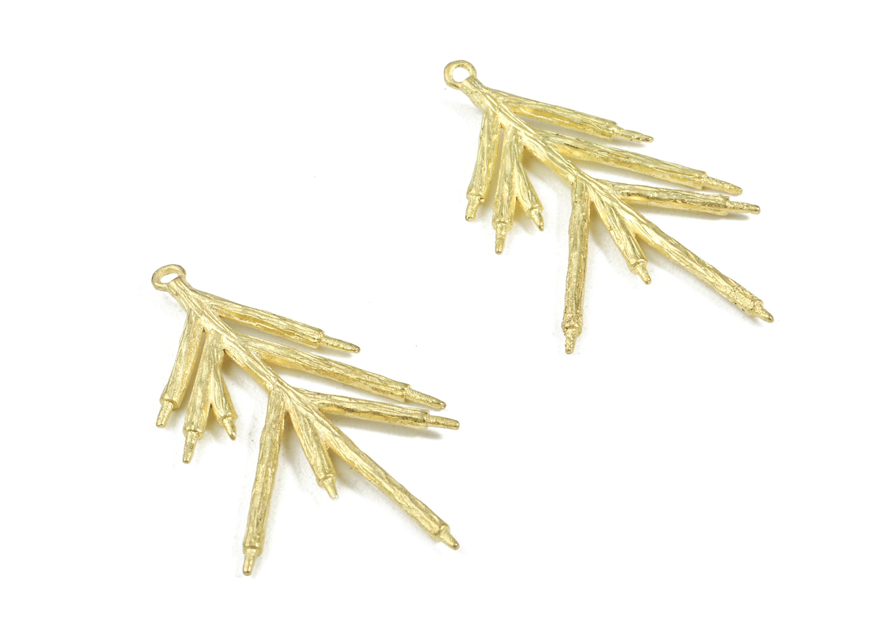 Brass Branch Earring Charms - Raw Brass Branch Pendant and Necklace - Earring Findings - Jewelry Supplies - 30.76x19.05x1.83mm - PP3009 - DOMEDBAZAAR