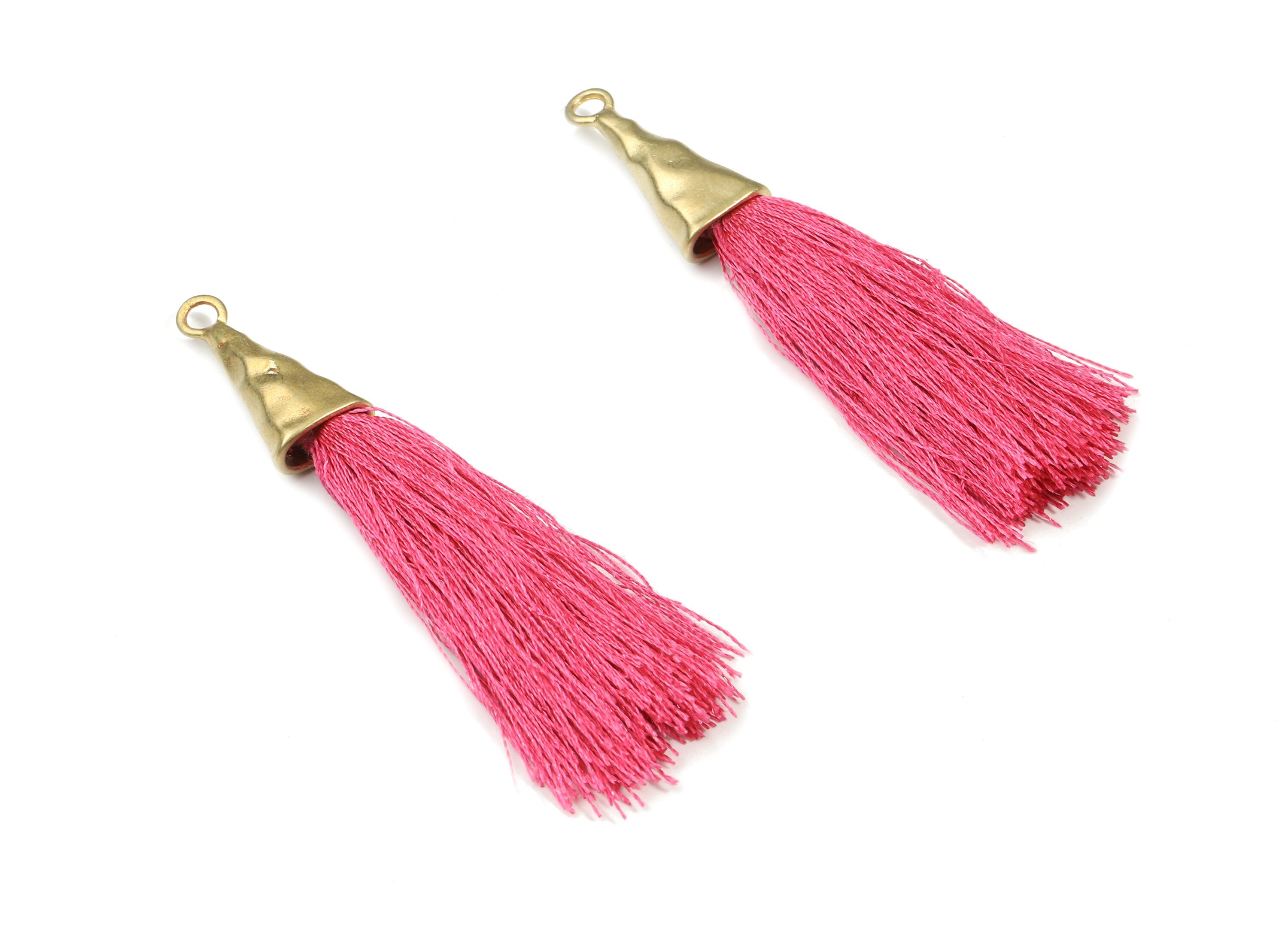 Tassel Earring - Puffy Tassel Earring With Raw Brass Cap - Tassel Findings - Boho Charms - Jewelry Supplies - 62.19x35.48x5.62mm - TS1136E - DOMEDBAZAAR