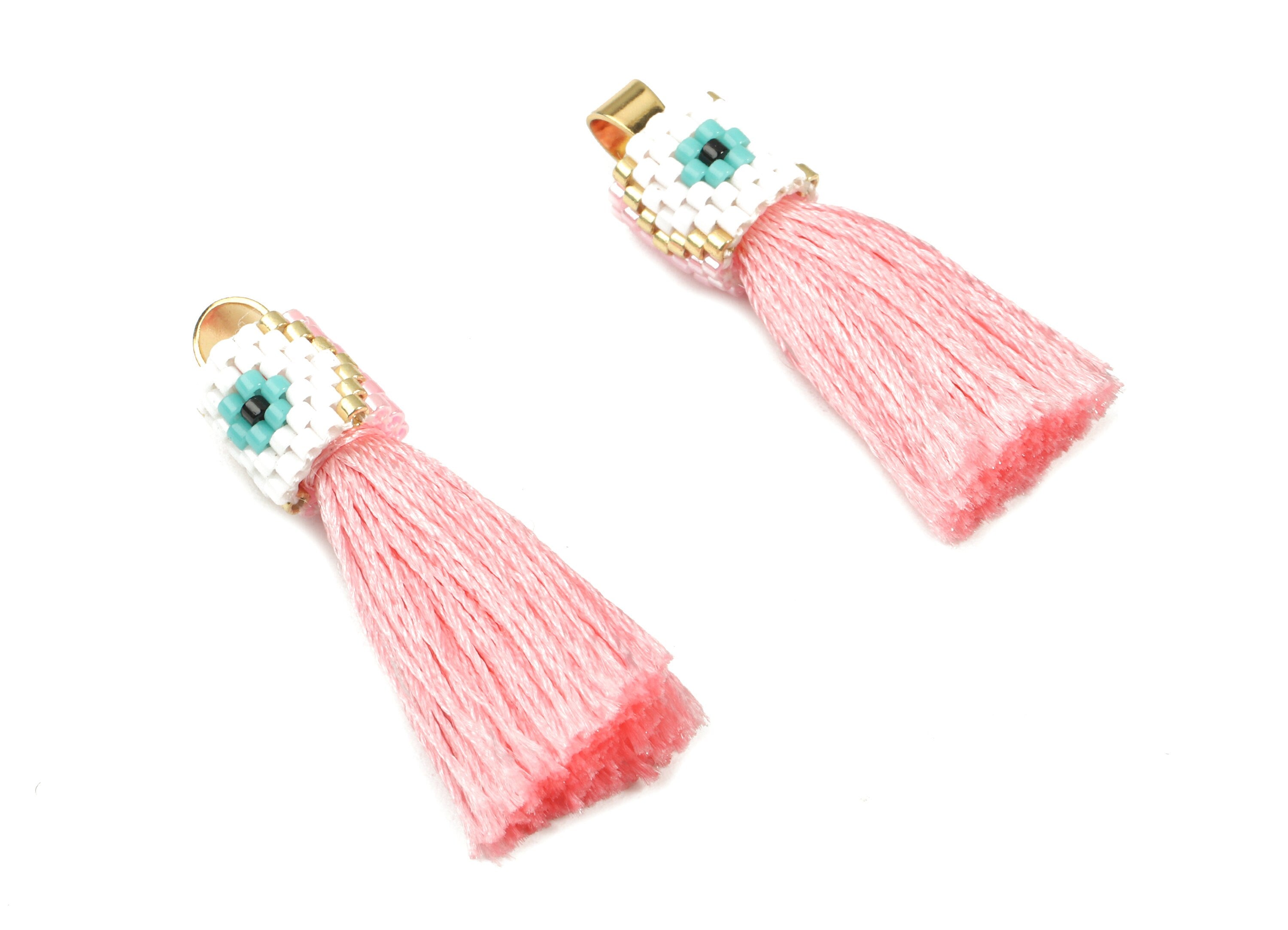 Miyuki Tassel Earrings Charms - Handmade Beaded Silky Tassel - Japanese seed beads - Gold Tone Alloy - 36.78x12.31x1.87mm - TH1061 - DOMEDBAZAAR