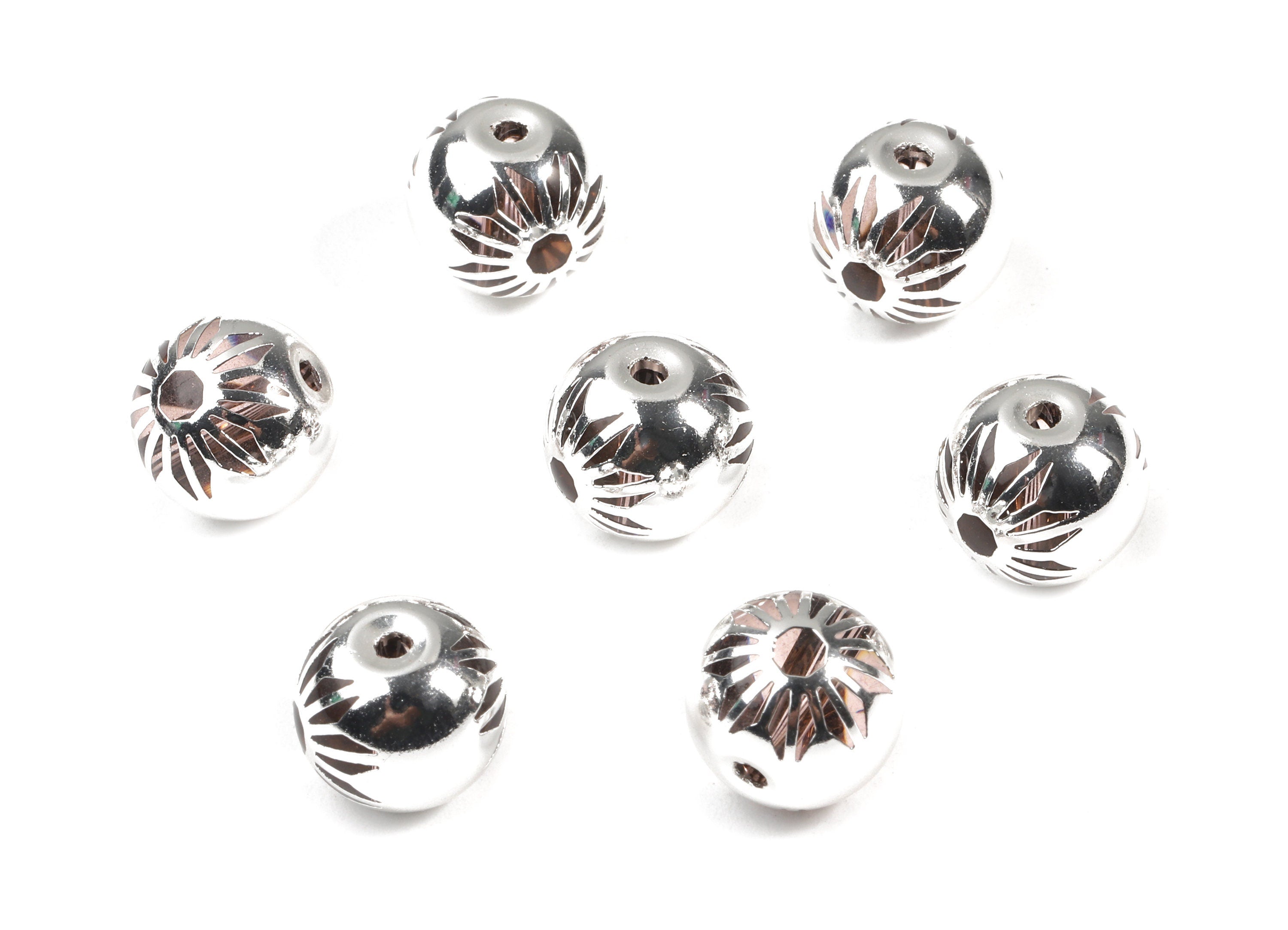 Glass Spacer Ball Beads - Copper And K9 Crystal Glass Beads - 925 Silver Plated Copper - Jewelry Supplies - 12.34x10.93mm - GS1007S - DOMEDBAZAAR
