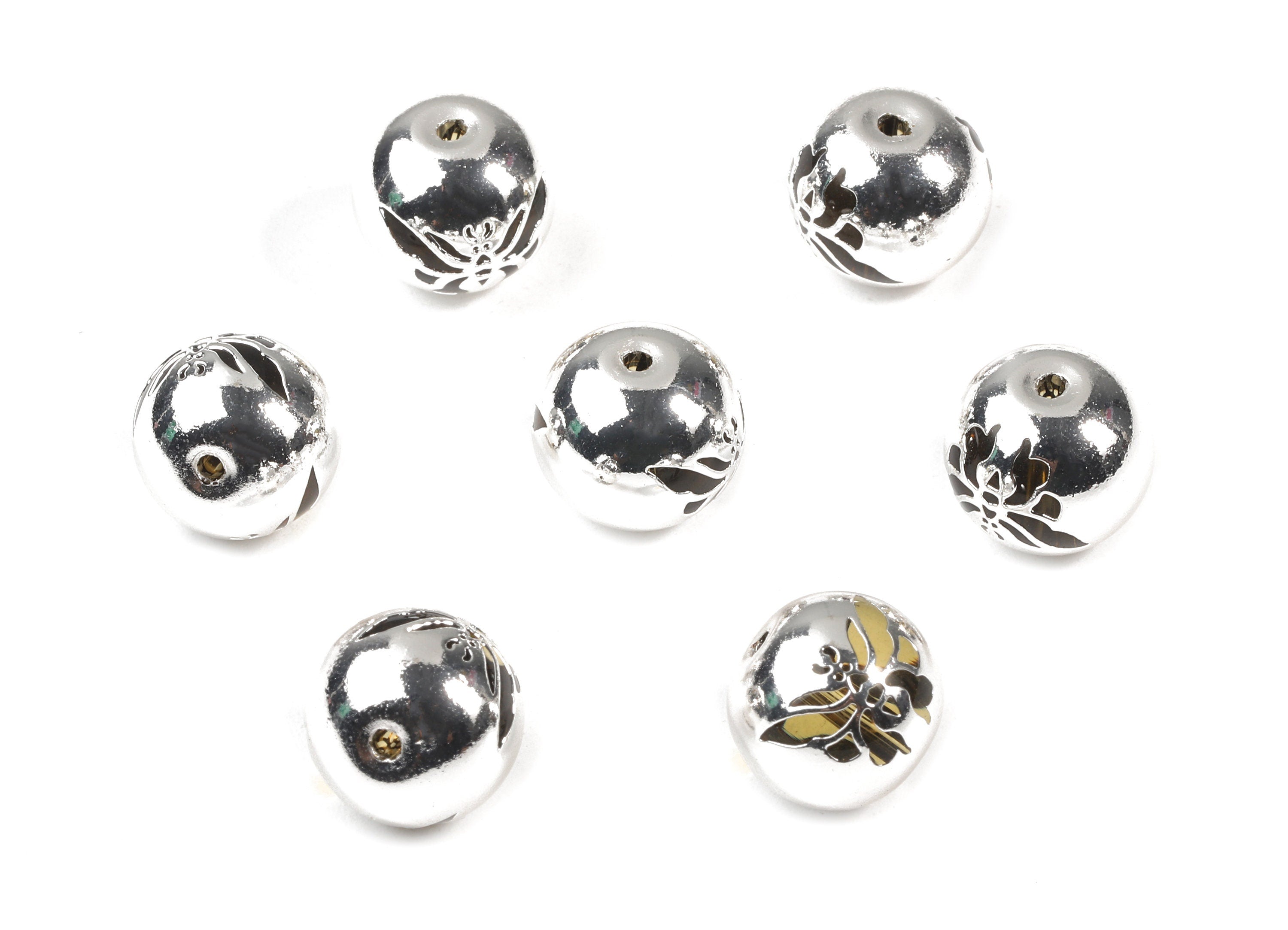 Glass Spacer Ball Beads - Copper And K9 Green Crystal Glass Butterfly Beads - 925 Silver Plated Copper - 12.34x10.93mm - GS1008S - DOMEDBAZAAR