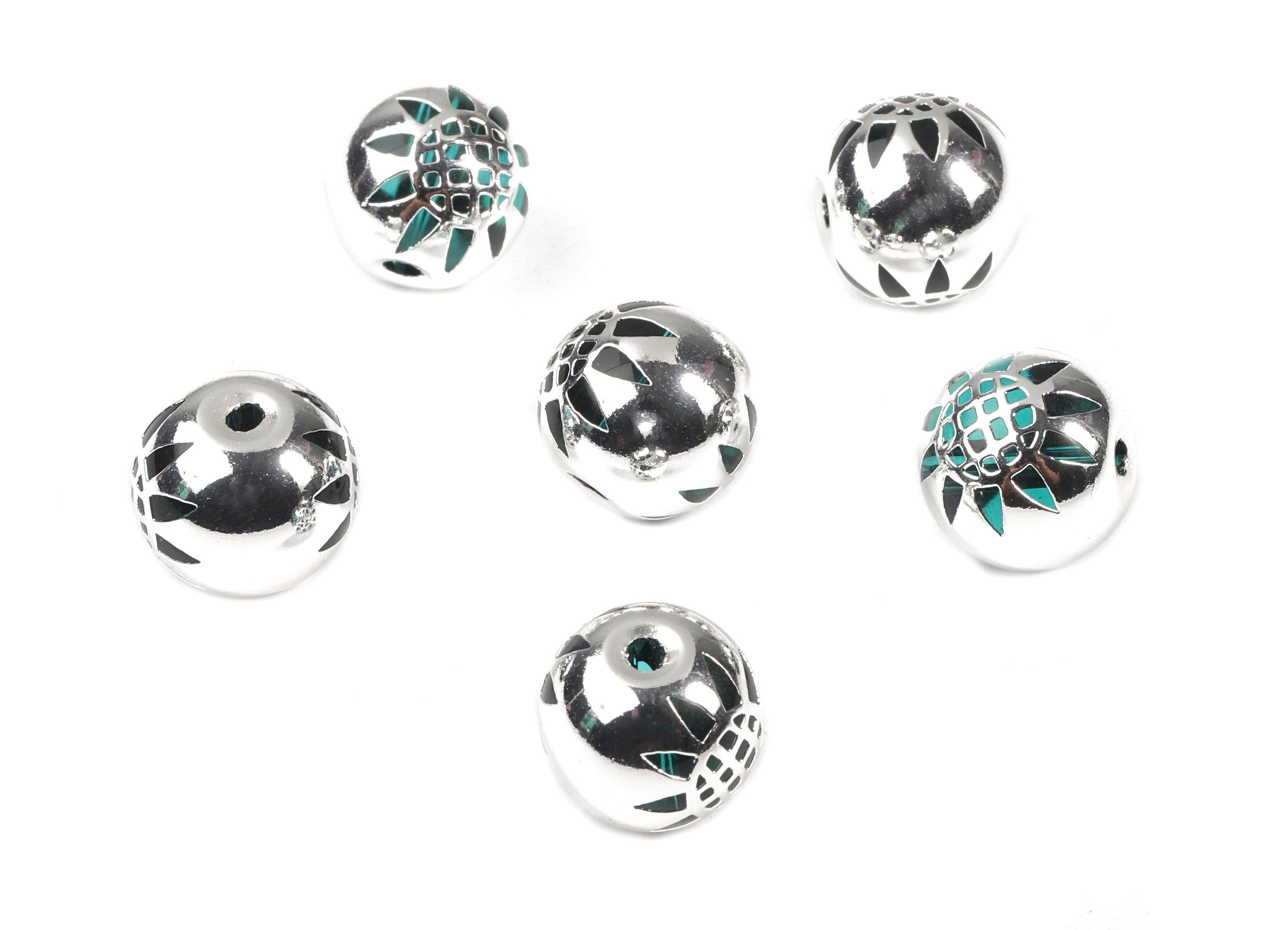 Glass Spacer Ball Beads - Copper And K9 Green Crystal Glass Palm Tree Beads - 925 Silver Plated Copper - 12.34x10.93mm - GS1010S - DOMEDBAZAAR