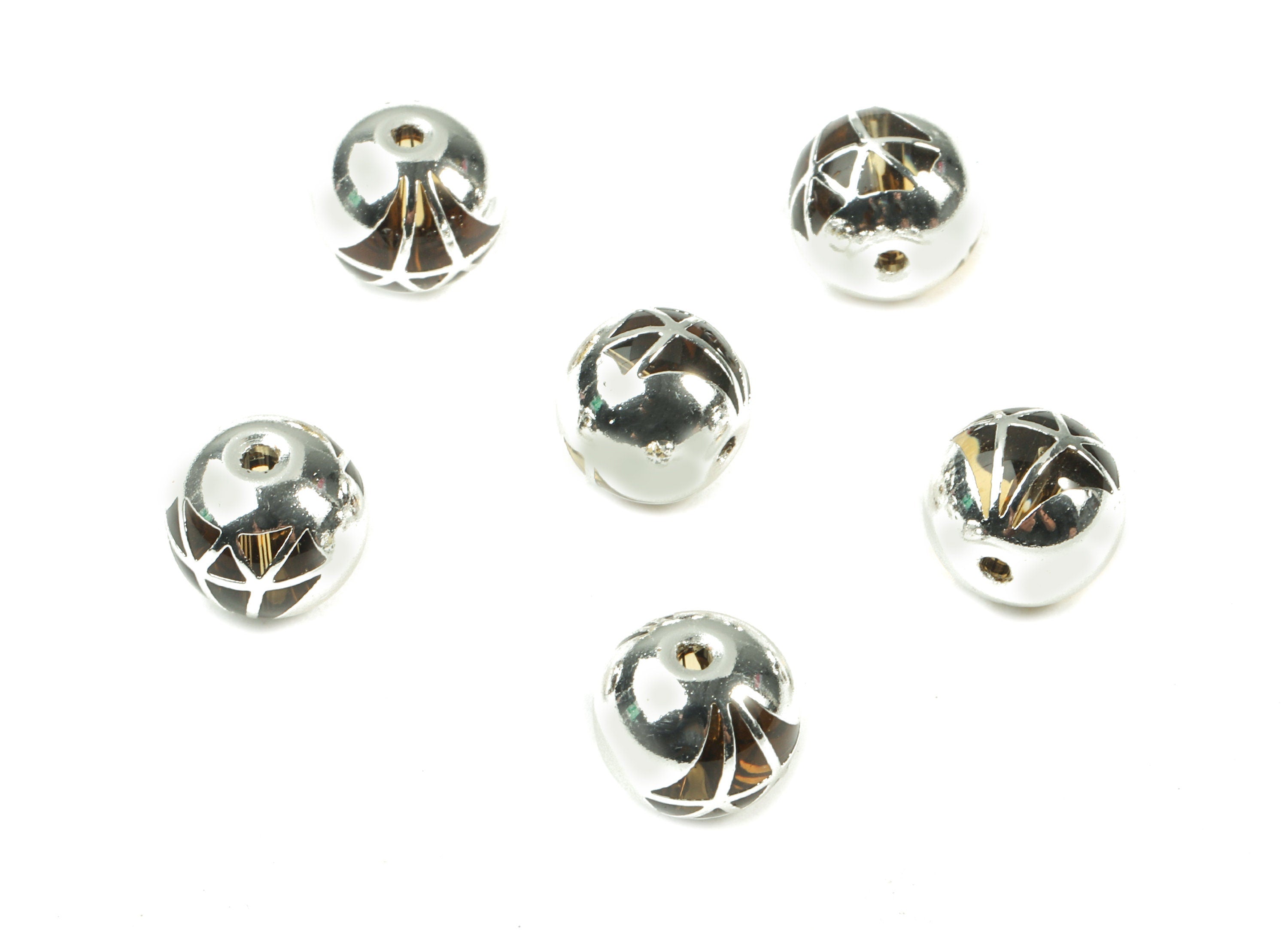 Glass Spacer Ball Beads - Copper And K9 Brown Crystal Glass Diamond Bead - 925 Silver Plated Copper - Jewelry Supplies -10.2x9.3mm - GS1016S - DOMEDBAZAAR