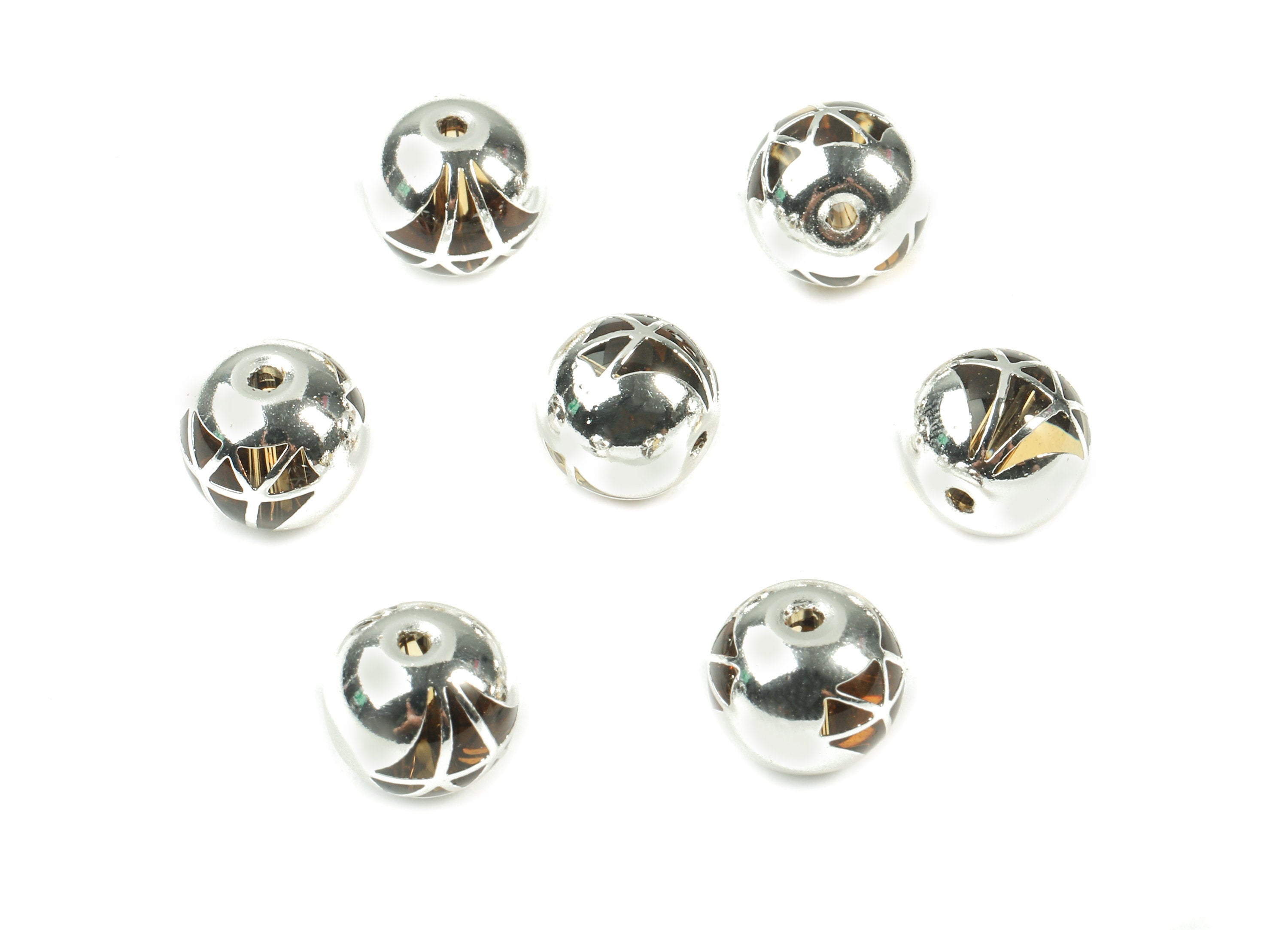 Glass Spacer Ball Beads - Copper And K9 Brown Crystal Glass Diamond Bead - 925 Silver Plated Copper - Jewelry Supplies -10.2x9.3mm - GS1016S - DOMEDBAZAAR