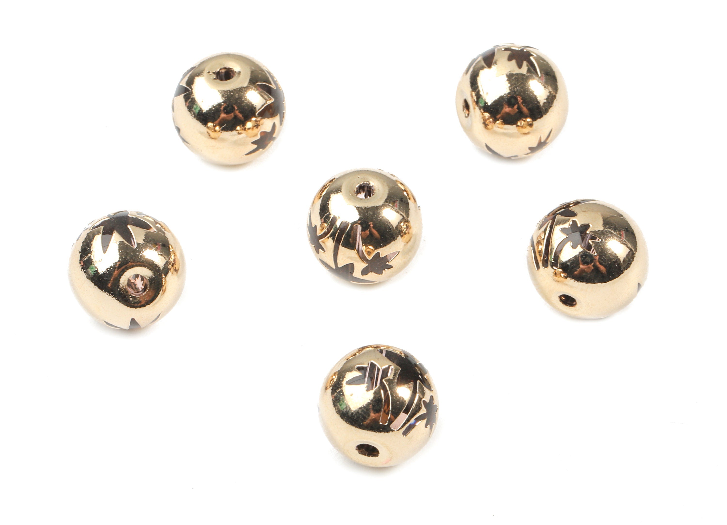 Glass Spacer Ball Beads - Copper And K9 Crystal Glass Palm Tree Bead - Gold Rose Tone Plated Copper - 12.12x11.01mm - GS1010R - DOMEDBAZAAR