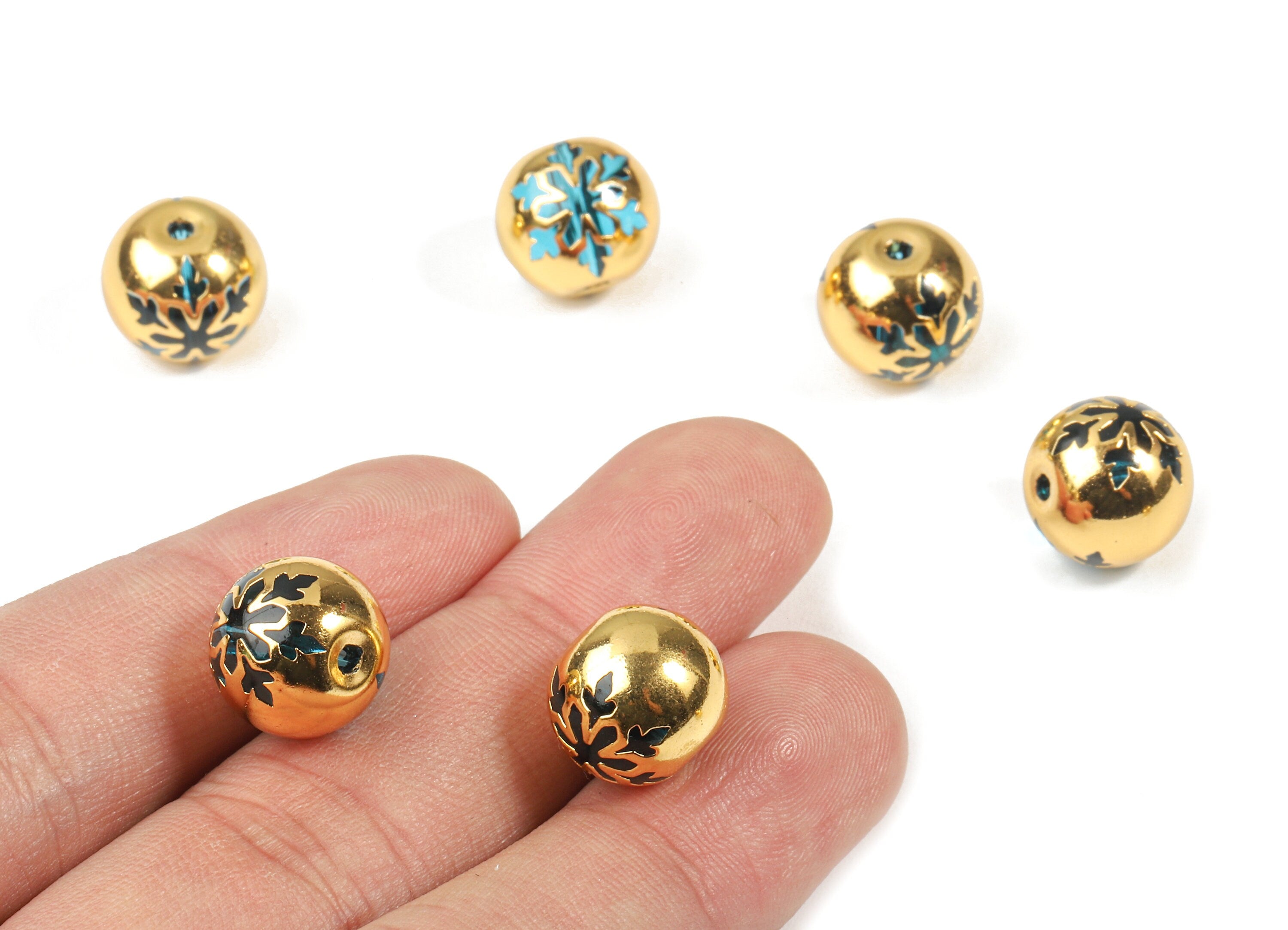 Glass Spacer Ball Beads - Copper And K9 Blue Crystal Glass Bead - 18K Real Gold Plated Copper - Jewelry Supplies - 12.23x11.15mm - GS1011G - DOMEDBAZAAR