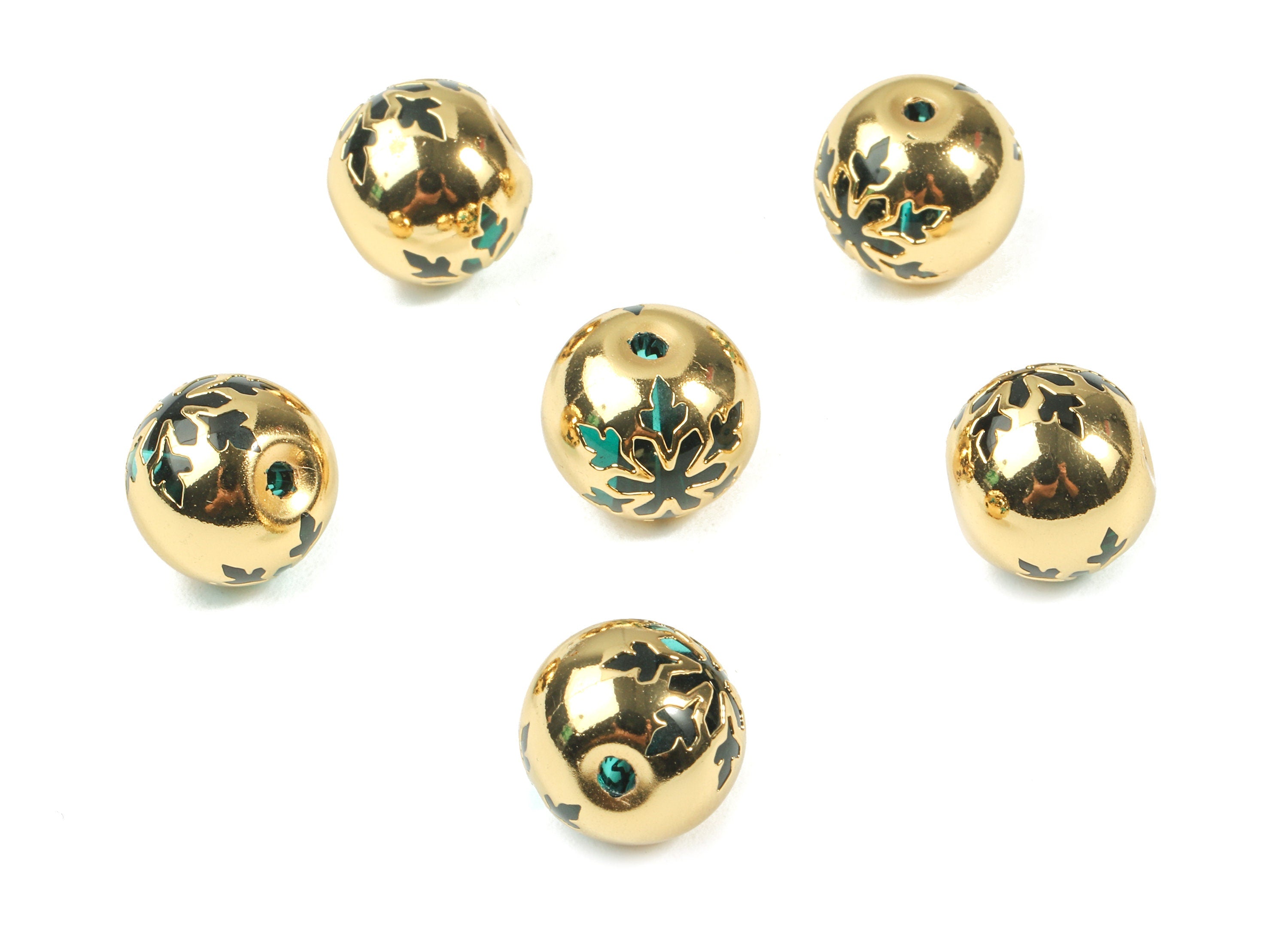 Glass Spacer Ball Beads - Copper And K9 Green Crystal Glass Beads - 18K Real Gold Plated Copper - Jewelry Supplies - 12.23x11.15mm - GS1014G - DOMEDBAZAAR
