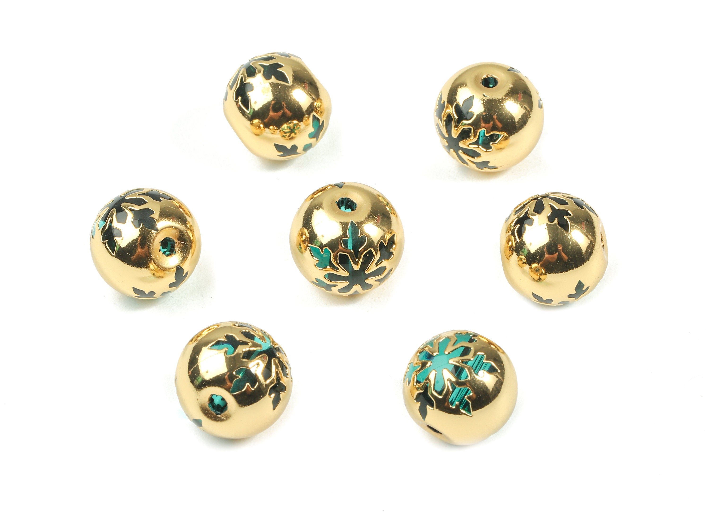 Glass Spacer Ball Beads - Copper And K9 Green Crystal Glass Beads - 18K Real Gold Plated Copper - Jewelry Supplies - 12.23x11.15mm - GS1014G - DOMEDBAZAAR