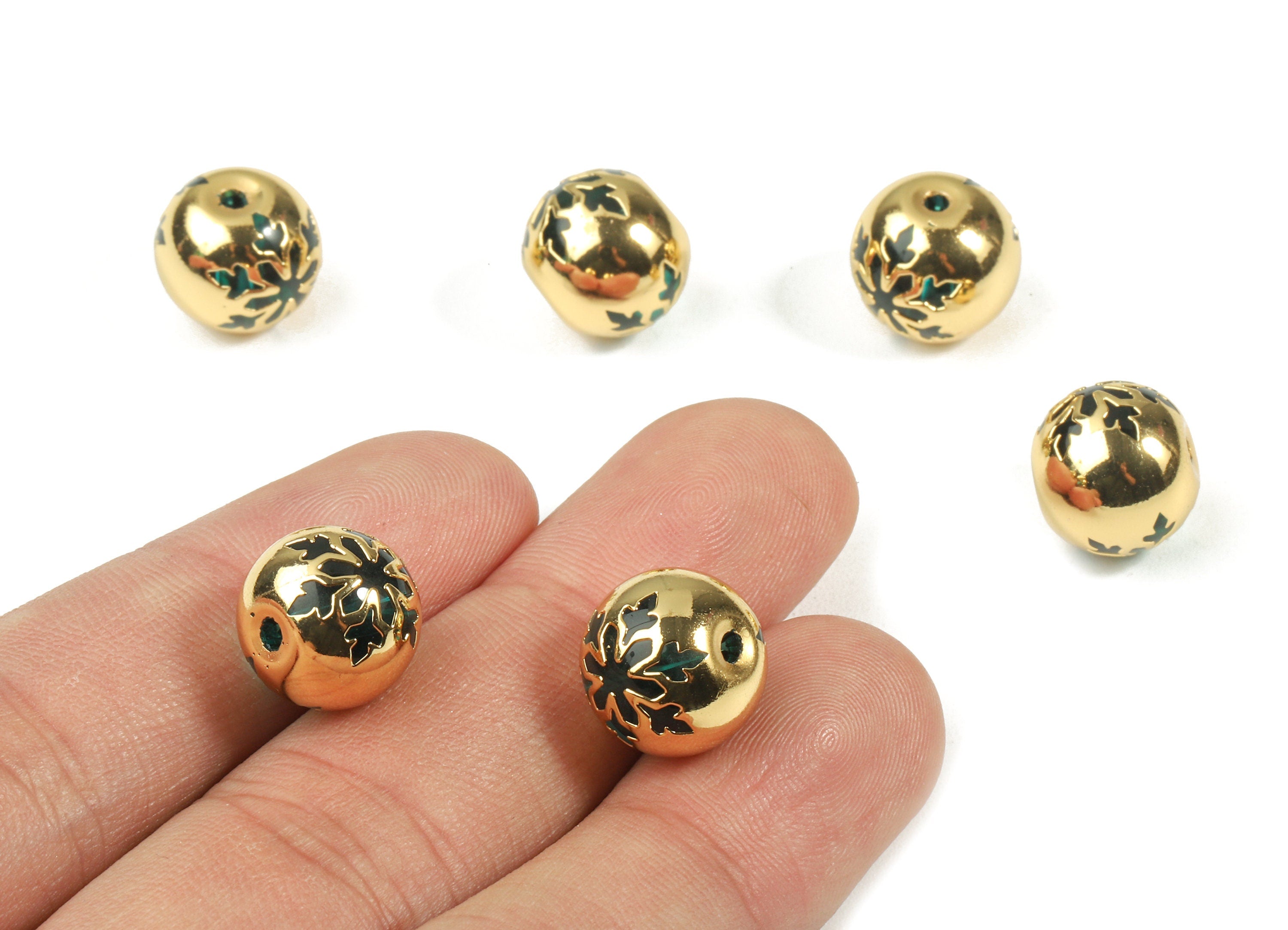 Glass Spacer Ball Beads - Copper And K9 Green Crystal Glass Beads - 18K Real Gold Plated Copper - Jewelry Supplies - 12.23x11.15mm - GS1014G - DOMEDBAZAAR