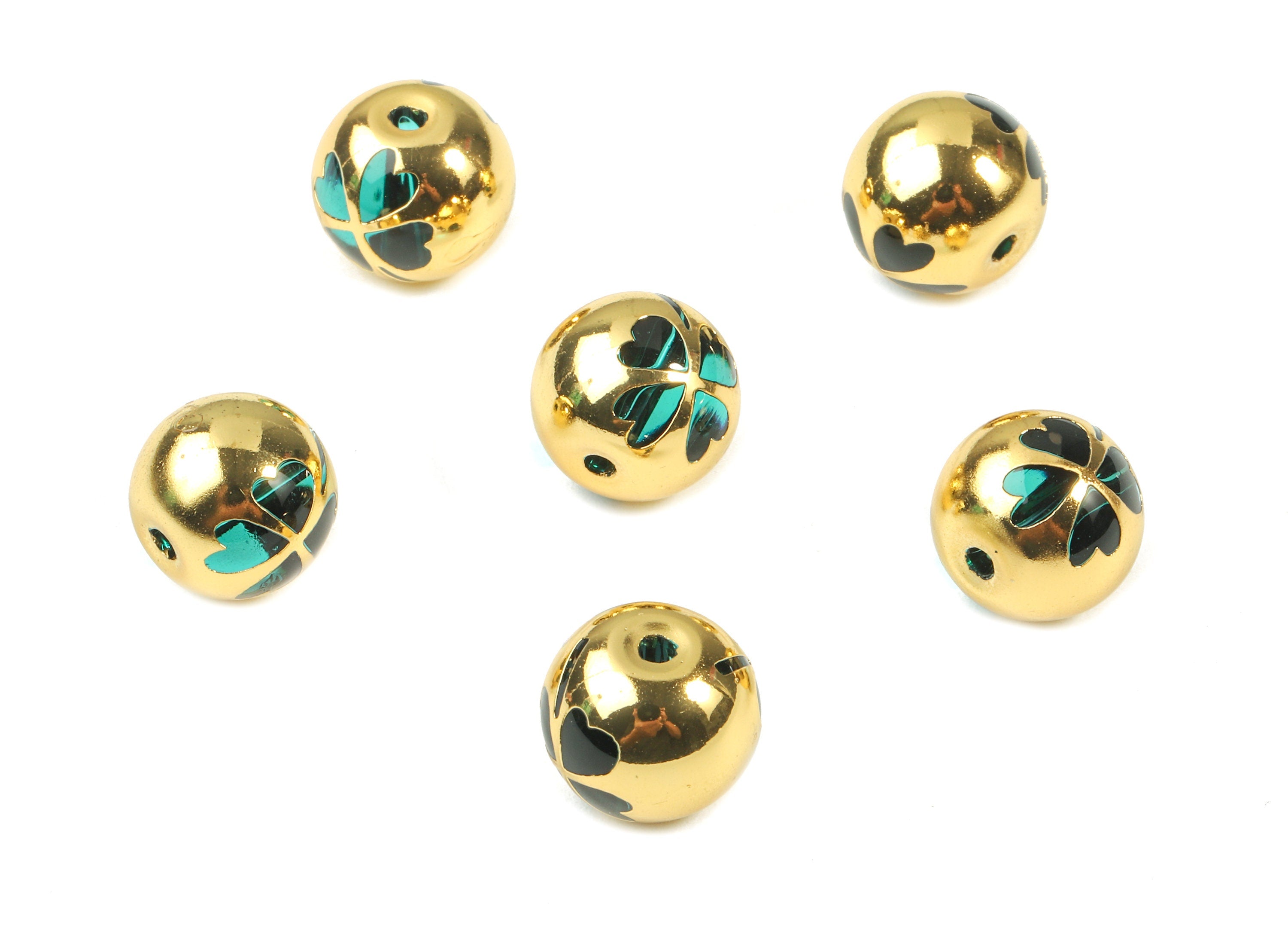 Glass Spacer Ball Beads - Copper And K9 Green Crystal Glass Flower Beads - 18K Real Gold Plated Copper - 12.23x11.15mm  - GS1017G - DOMEDBAZAAR