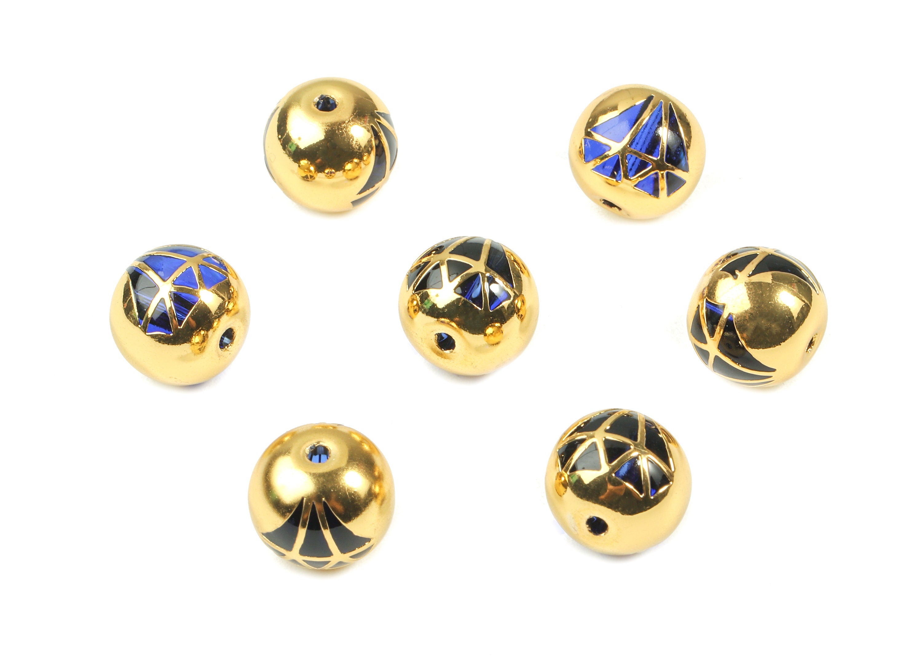 Glass Spacer Ball Beads - Copper And K9 Dark Blue Crystal Glass Diamond Beads - 18K Real Gold Plated Copper - 12.23x11.15mm  - GS1018G - DOMEDBAZAAR