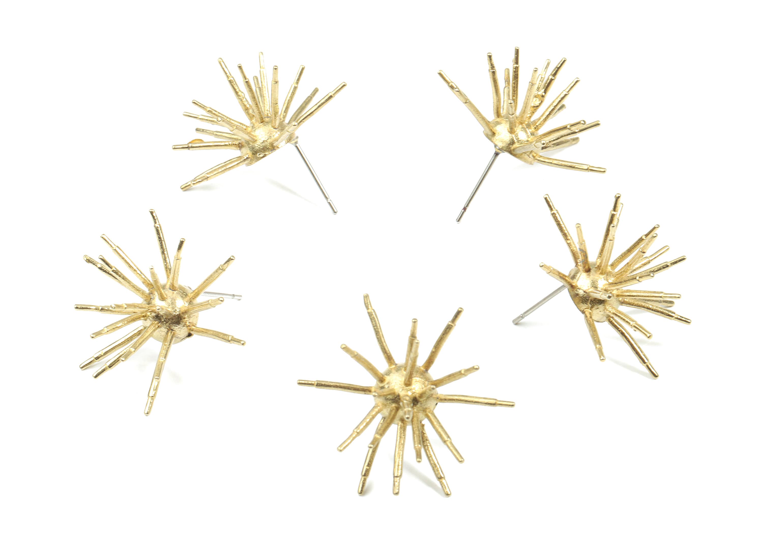 Brass Spikes Earring Stud - Raw Brass Porcupine Earring Post - Hedgehog Earring Post - Surgical Stud - 28.04x14.58x1.25mm - PP3306 - DOMEDBAZAAR