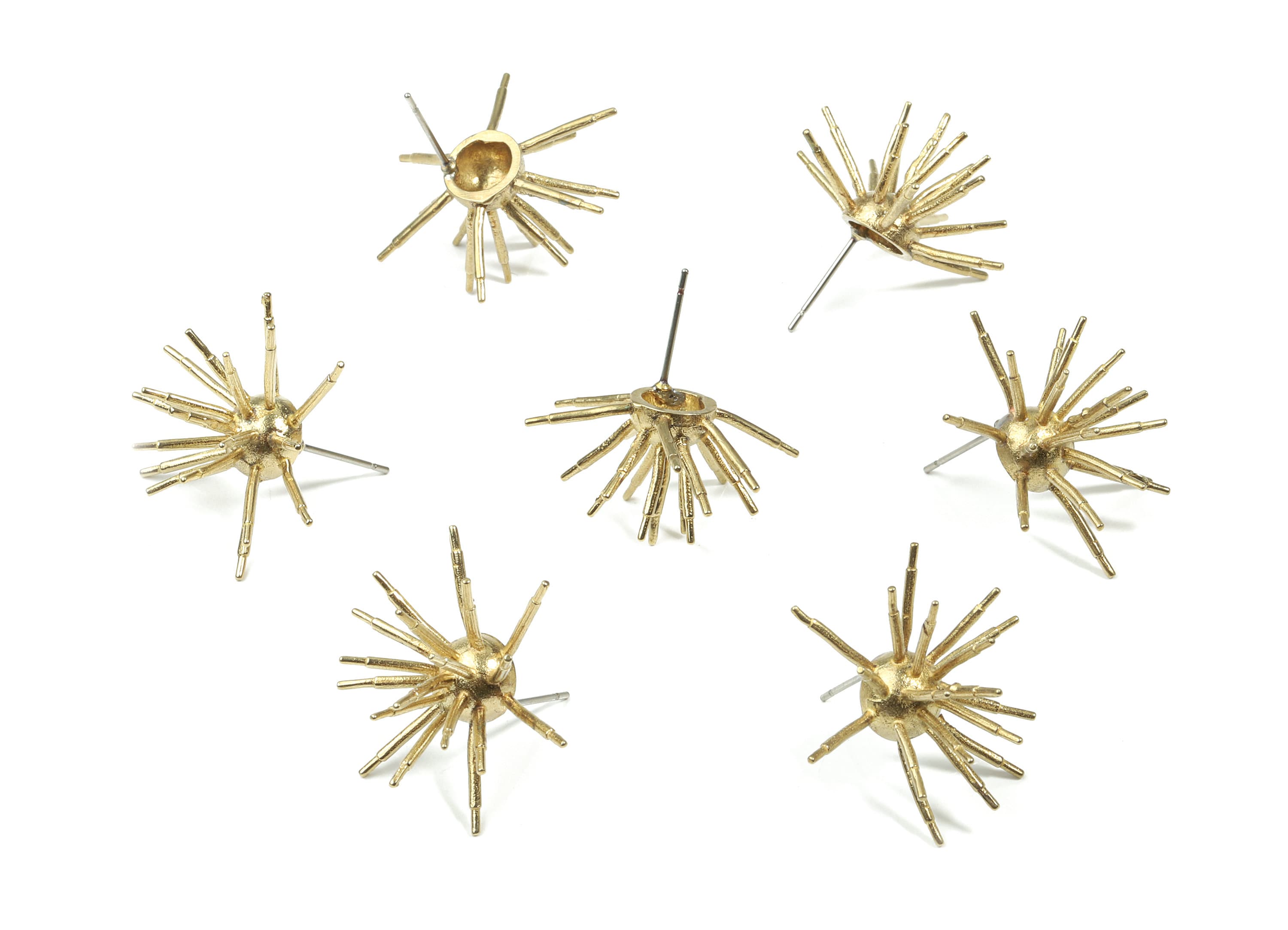 Brass Spikes Earring Stud - Raw Brass Porcupine Earring Post - Hedgehog Earring Post - Surgical Stud - 28.04x14.58x1.25mm - PP3306 - DOMEDBAZAAR