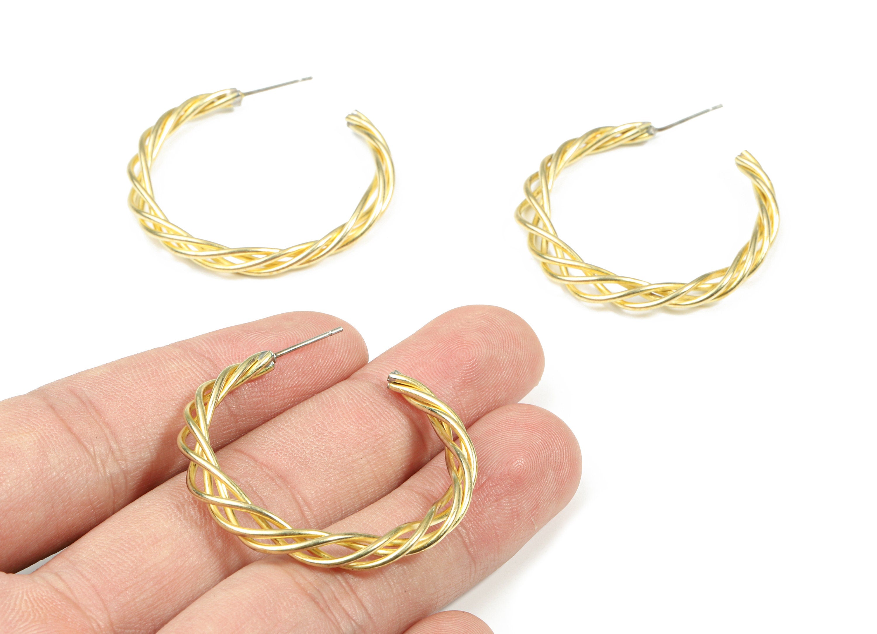 Brass Stud Open Hoop - Raw Brass Ear Wires Earring Post - C Earring Stud - Surgical Stud - Jewelry Supplies - 34.81x4.45x3.02mm - PP3281 - DOMEDBAZAAR
