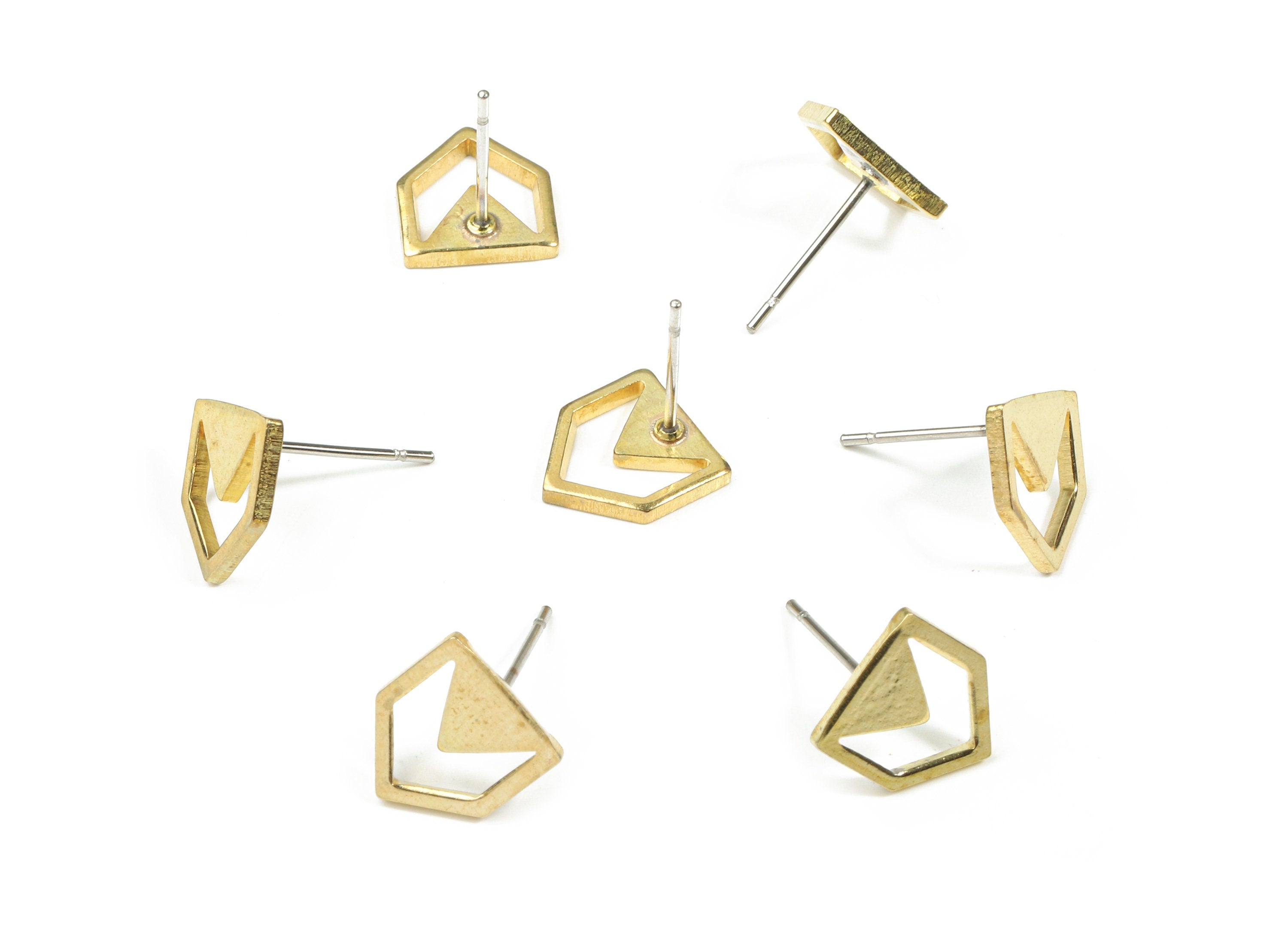 Brass Pentagon Earring Stud - Raw Brass Pentagon Earring Post - Surgical Stud - Earring Post - Jewelry Supplies - 10.06x9.08x1.31mm - PP3302 - DOMEDBAZAAR