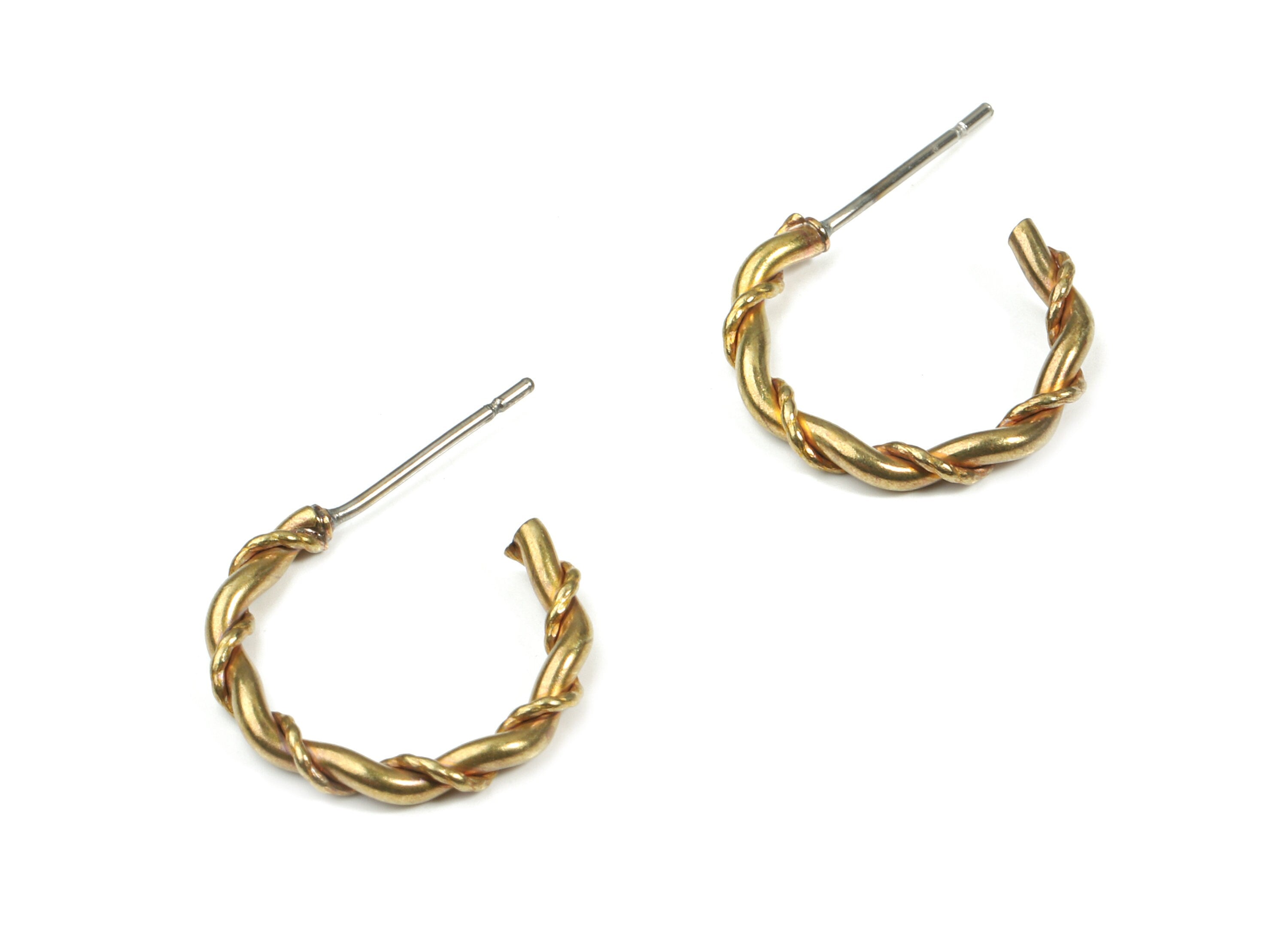 Brass Stud Open Hoop - Raw Brass C Earring - Ear Wire Braid Earring  - Surgical Stud - Jewelry Supplies - 16.09x2.13x1.7mm - PP3305 - DOMEDBAZAAR