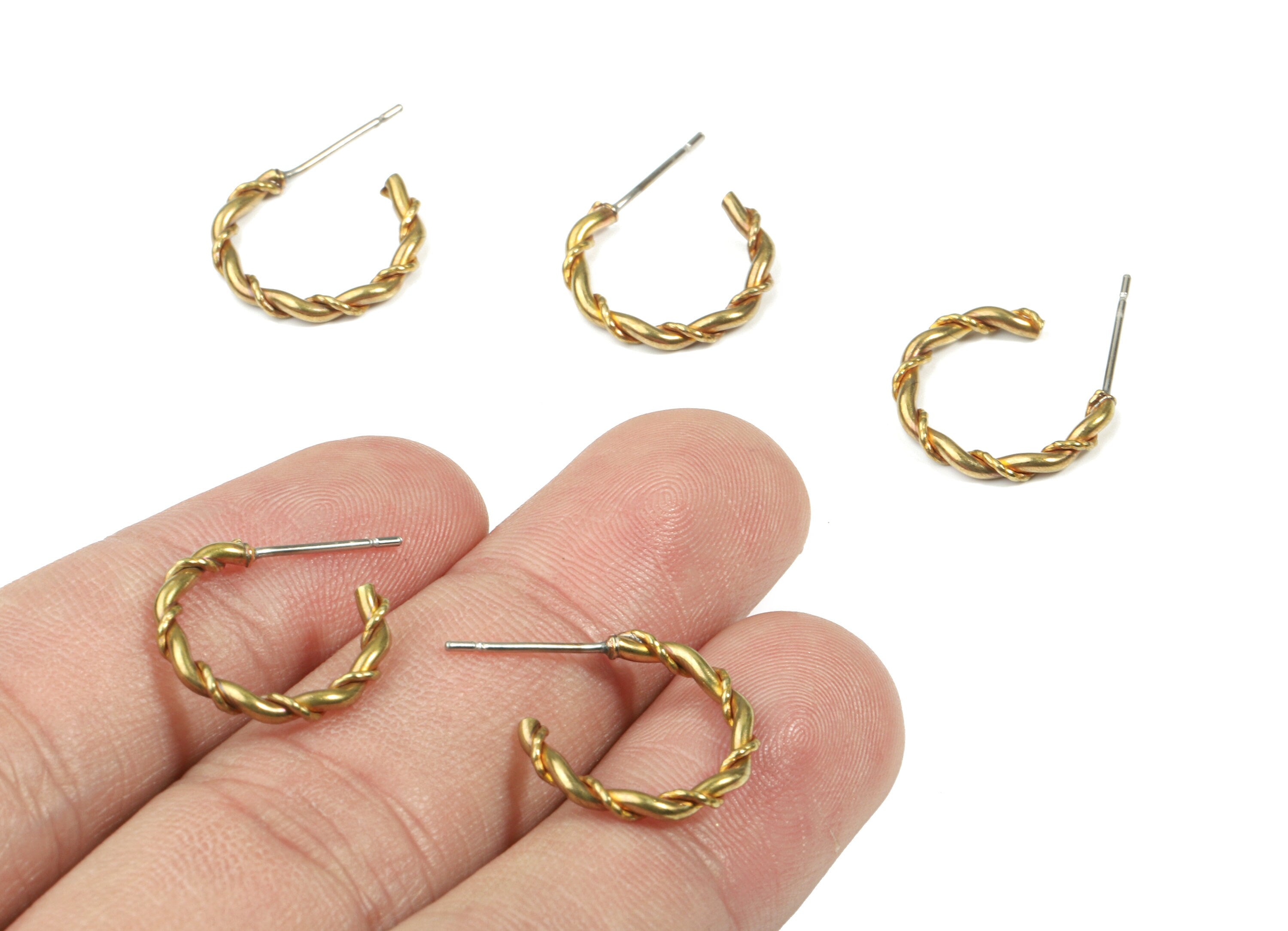 Brass Stud Open Hoop - Raw Brass C Earring - Ear Wire Braid Earring  - Surgical Stud - Jewelry Supplies - 16.09x2.13x1.7mm - PP3305 - DOMEDBAZAAR