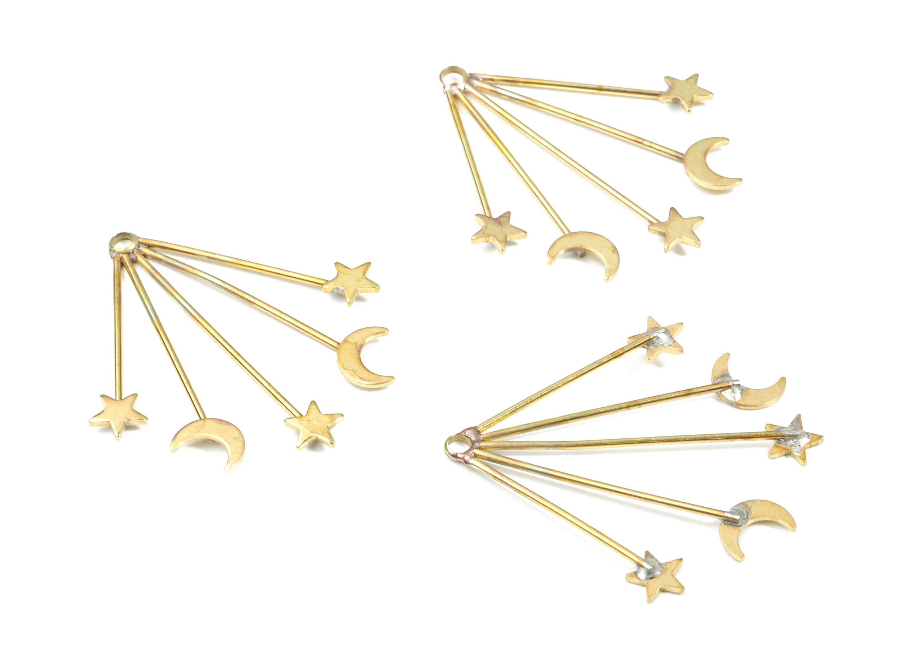 Brass Ear Wire Star Moon Pendant - Raw Brass Stars Moon Earring Charms - Earring Findings - Jewelry Supplies - 41.36x36.84x2.06mm - PP3317 - DOMEDBAZAAR