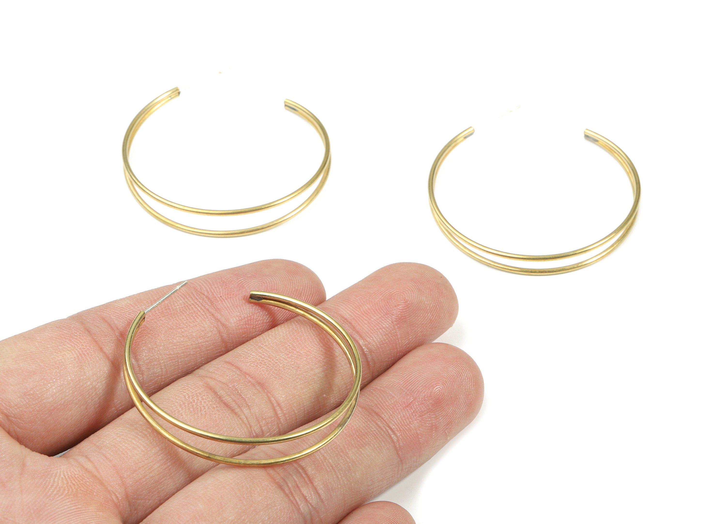 Brass Stud Open Hoop - Raw Brass C Earring Post - Ear Wires Earring Stud - Surgical Stud - Jewelry Supplies - 39.34x6.29x1.28mm - PP3341 - DOMEDBAZAAR