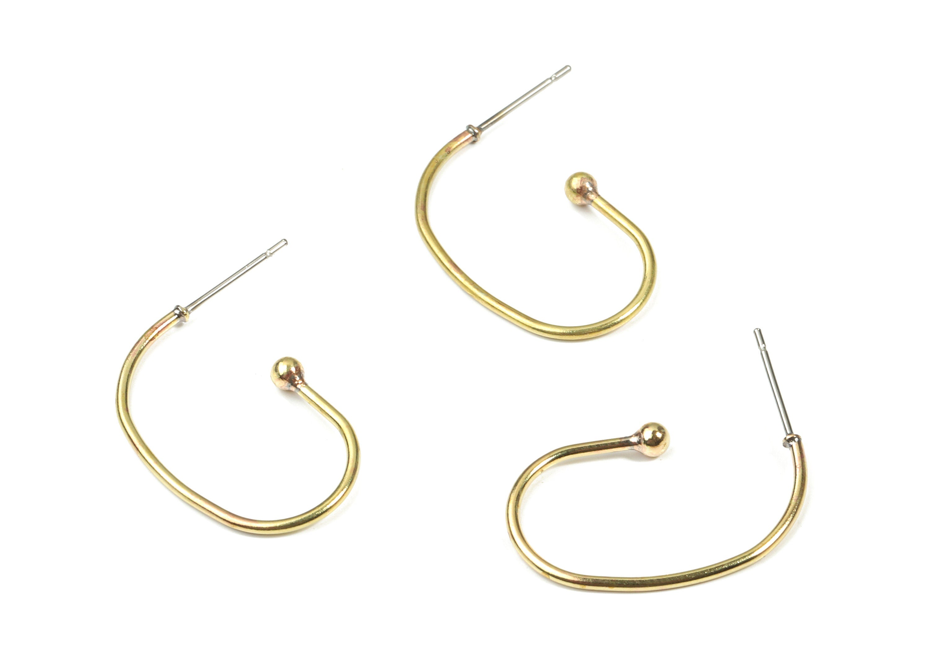 Brass Wire Earring Stud - Raw Brass Wire Earring Post - Surgical Stud - Earring Post - Jewelry Supplies - 25.12x16.65x2.93mm - PP3335 - DOMEDBAZAAR