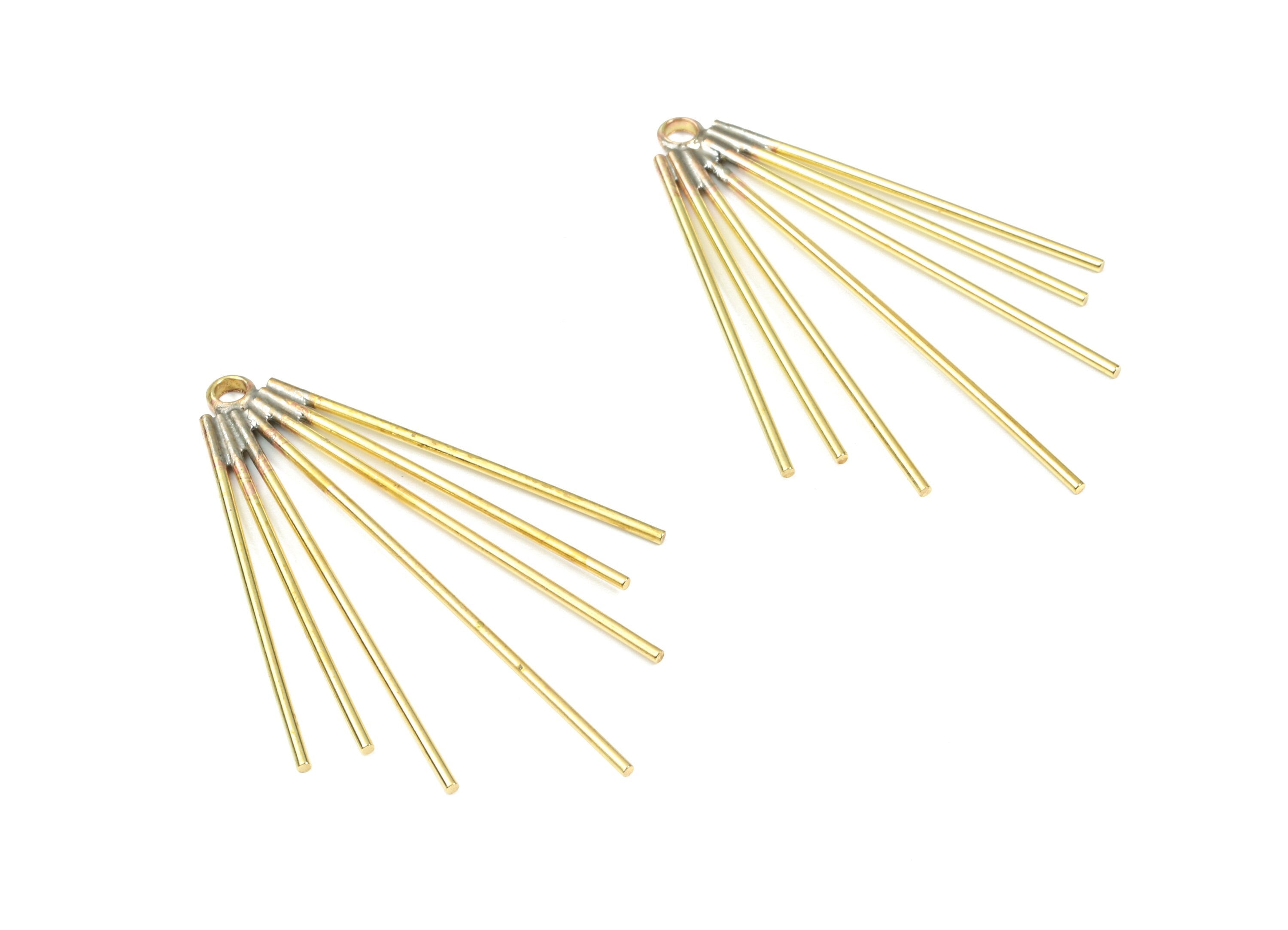 Brass Fringe Earring Charms - Raw Brass Fringe Pendant - Ear Wires Charm - Earring Findings - Jewelry Supplies - 43.09x28.43x1.52mm - PP3329 - DOMEDBAZAAR