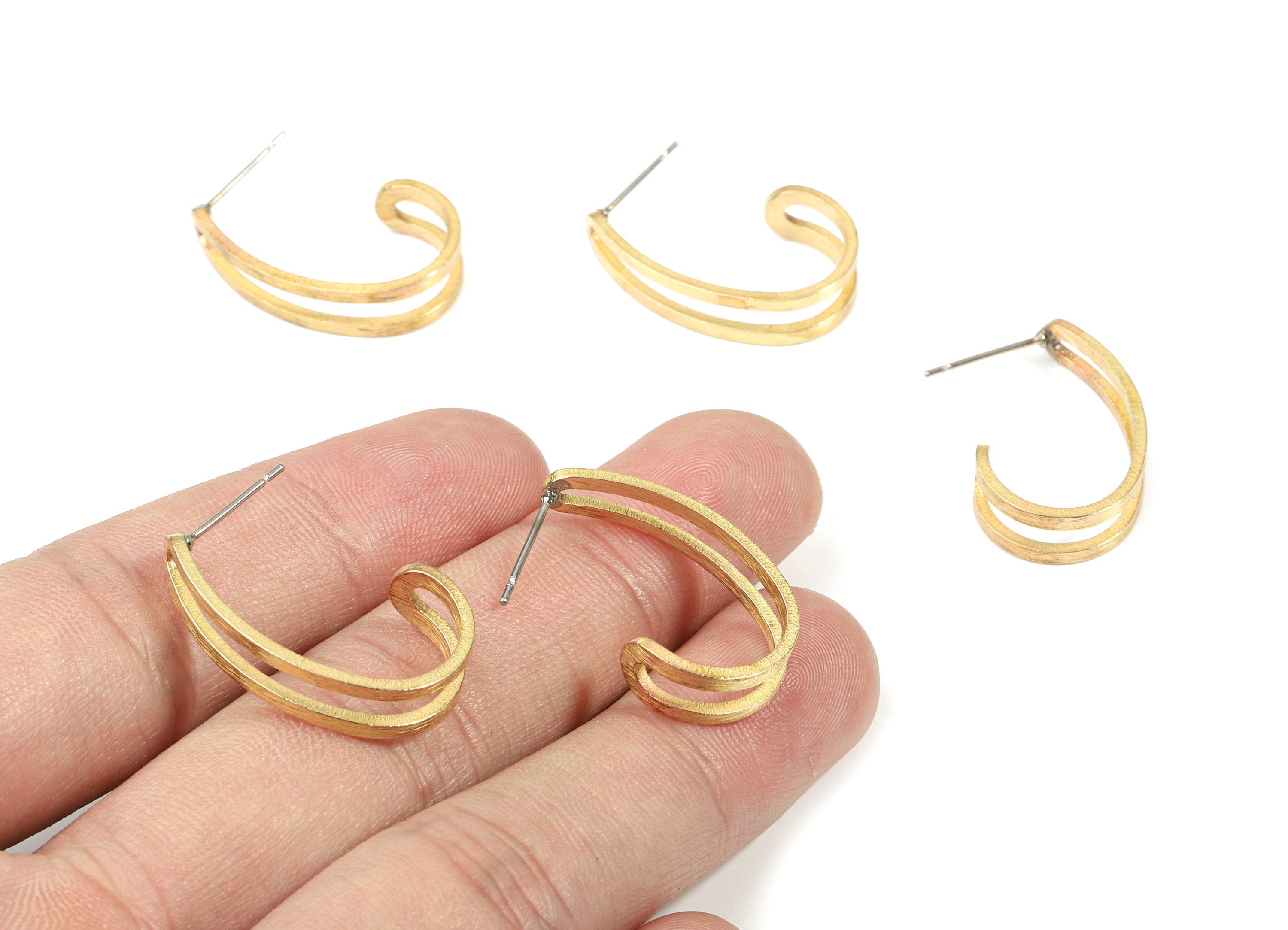 Brass J Earring Stud - Raw Brass Textured Earring Post - Surgical Stud - Earring Post - Jewelry Supplies - 26.46x6.07x1.37mm - PP3283 - DOMEDBAZAAR