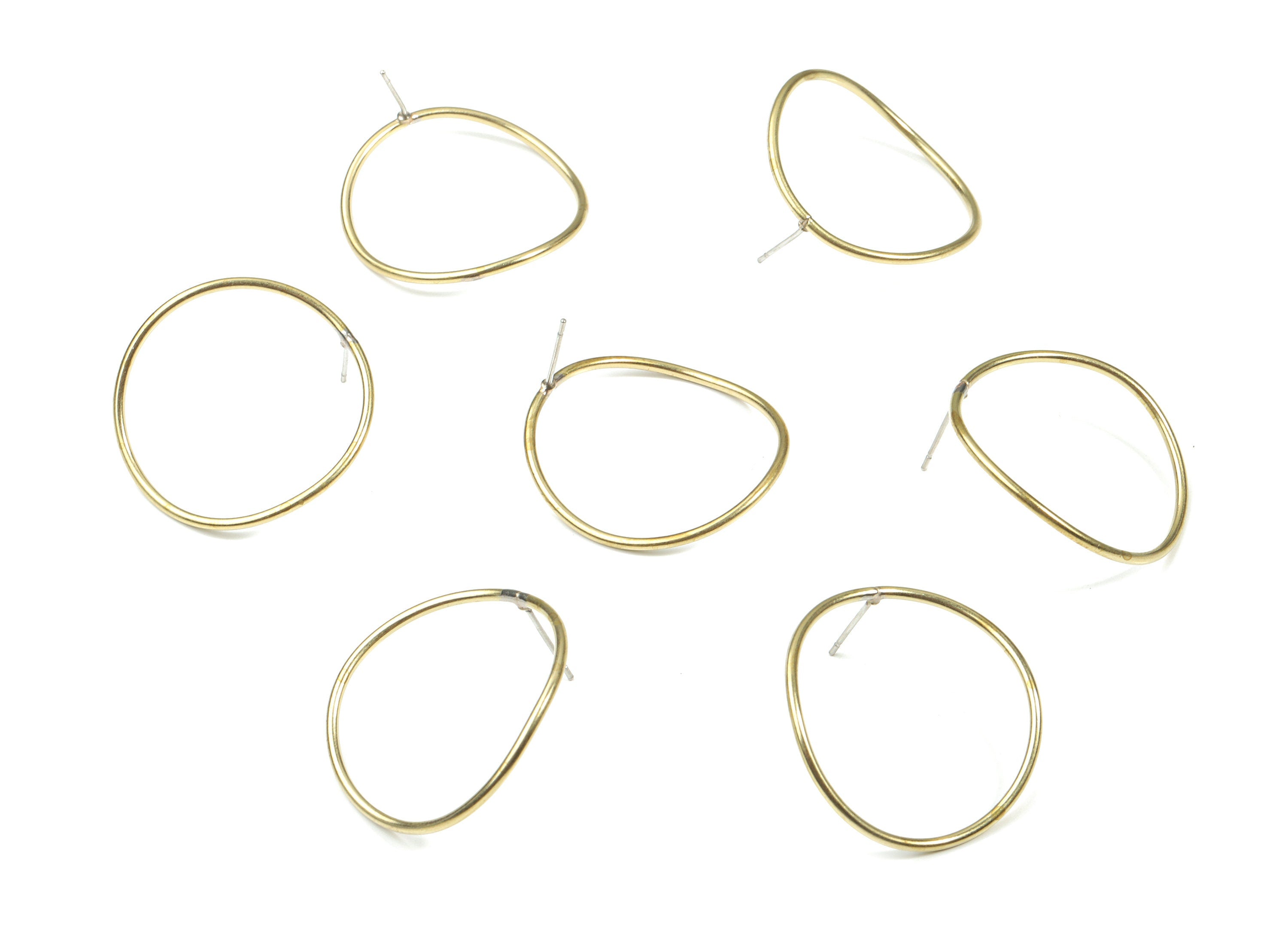 Brass Stud Hoop Earring - Raw Brass Wavy Circle Earring Post - Ear Wires Earring Stud - Surgical Stud - 29.81x28.82x1.49mm - PP3296 - DOMEDBAZAAR