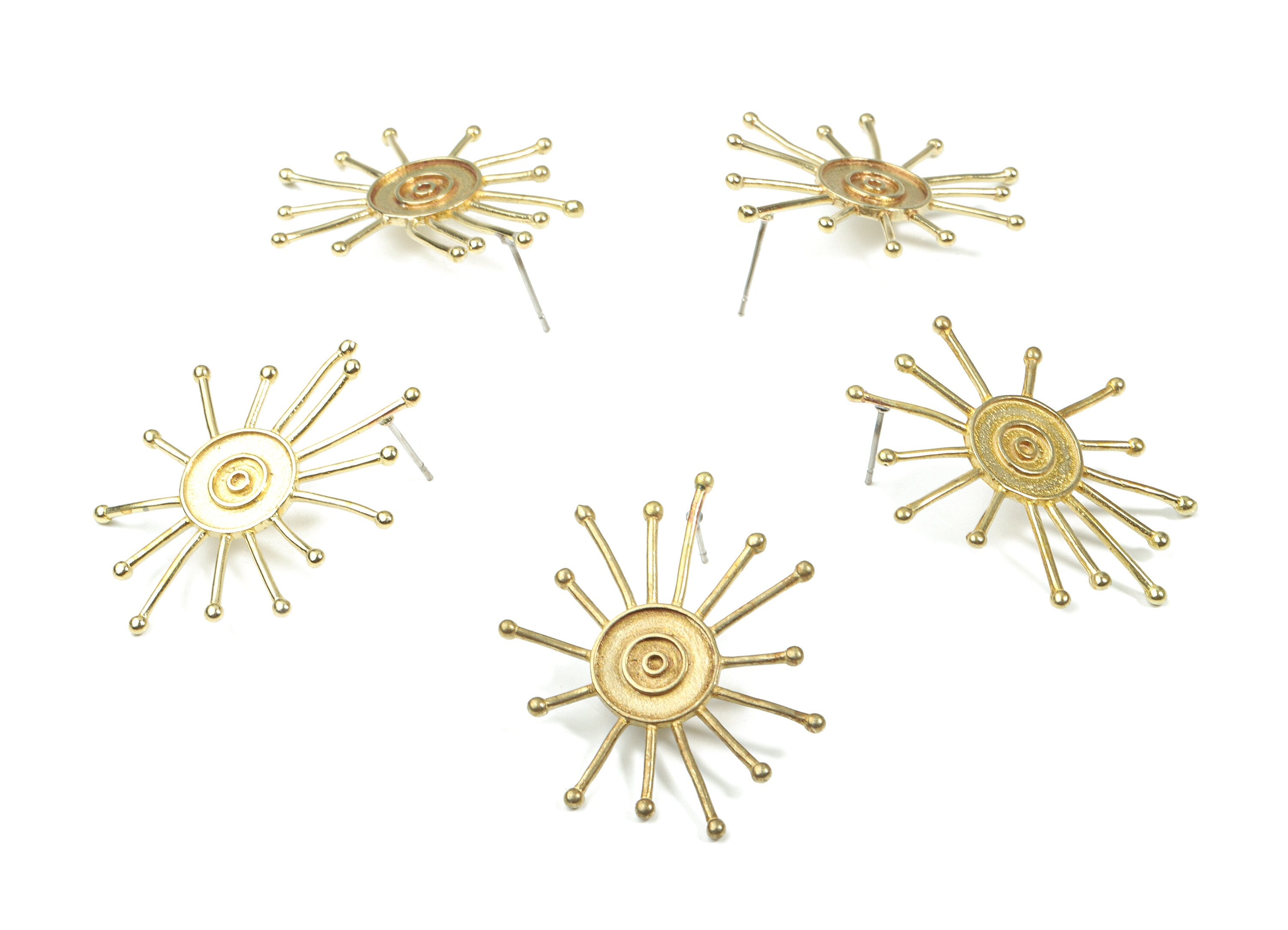 Brass Sun Earring Post - Raw Brass Sun Earring Wires - Brass Earring Stud - Surgical Stud - Jewelry Supplies - 36.93x31.34x1.89mm - PP3320 - DOMEDBAZAAR