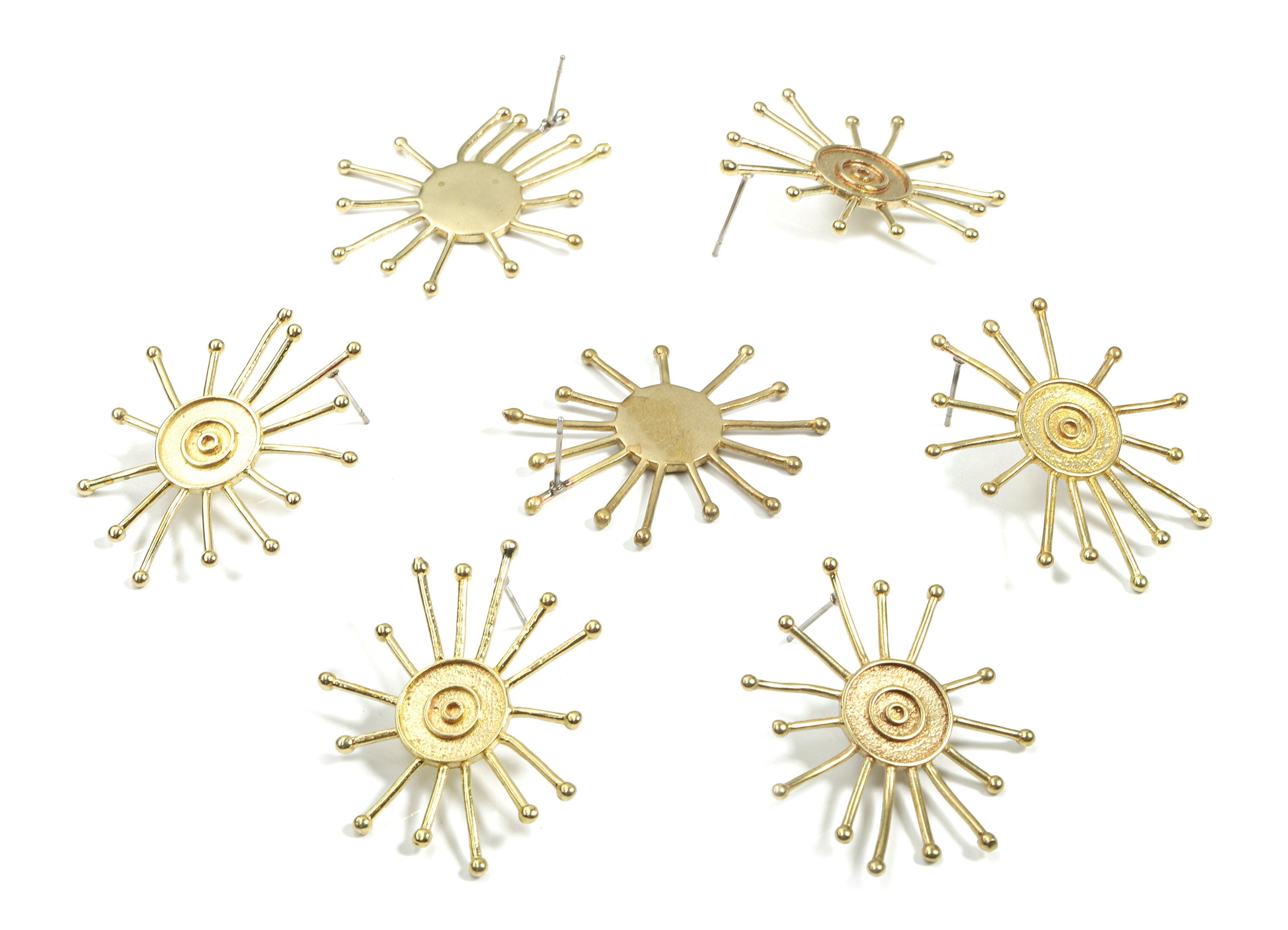 Brass Sun Earring Post - Raw Brass Sun Earring Wires - Brass Earring Stud - Surgical Stud - Jewelry Supplies - 36.93x31.34x1.89mm - PP3320 - DOMEDBAZAAR