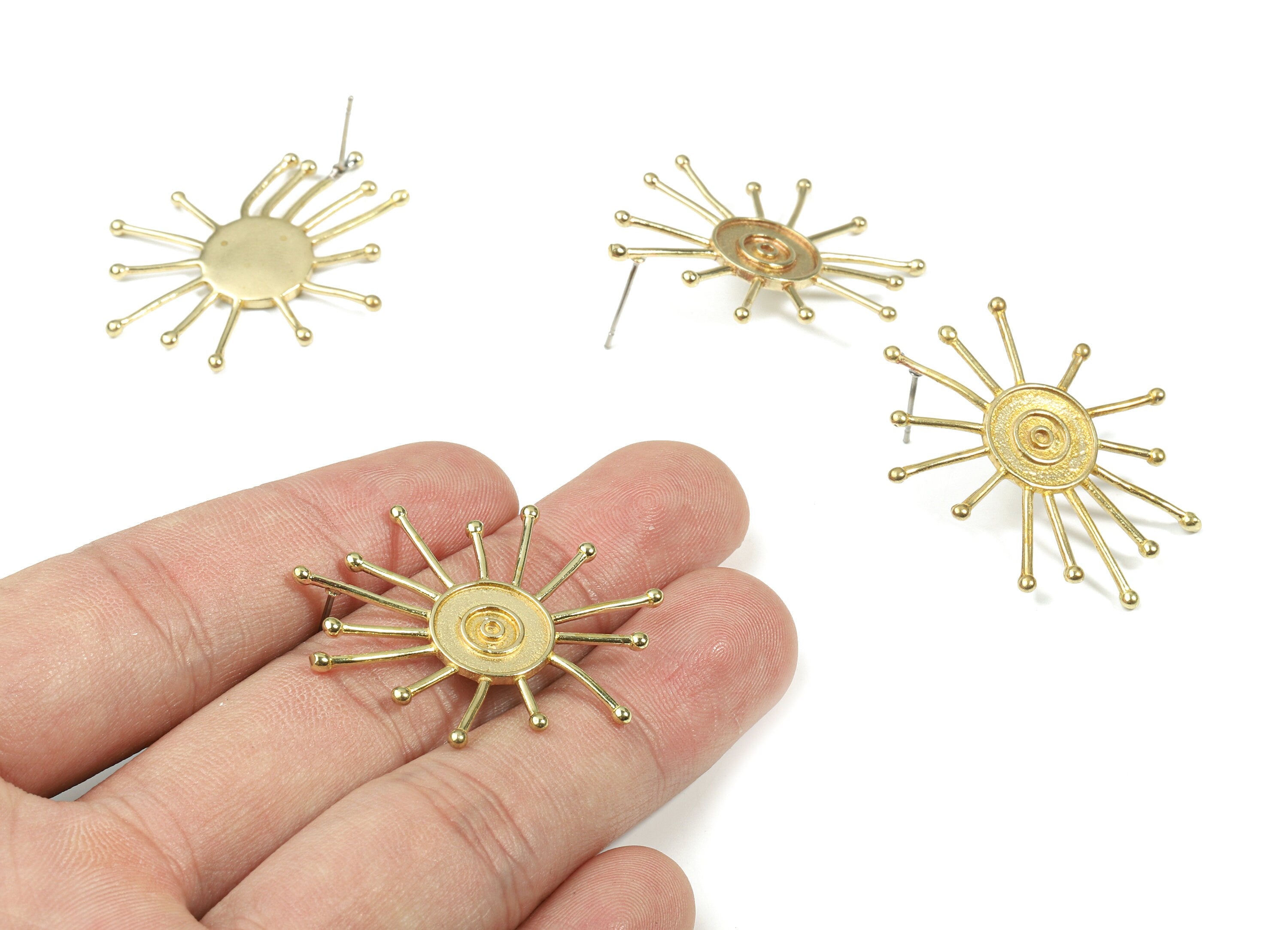 Brass Sun Earring Post - Raw Brass Sun Earring Wires - Brass Earring Stud - Surgical Stud - Jewelry Supplies - 36.93x31.34x1.89mm - PP3320 - DOMEDBAZAAR