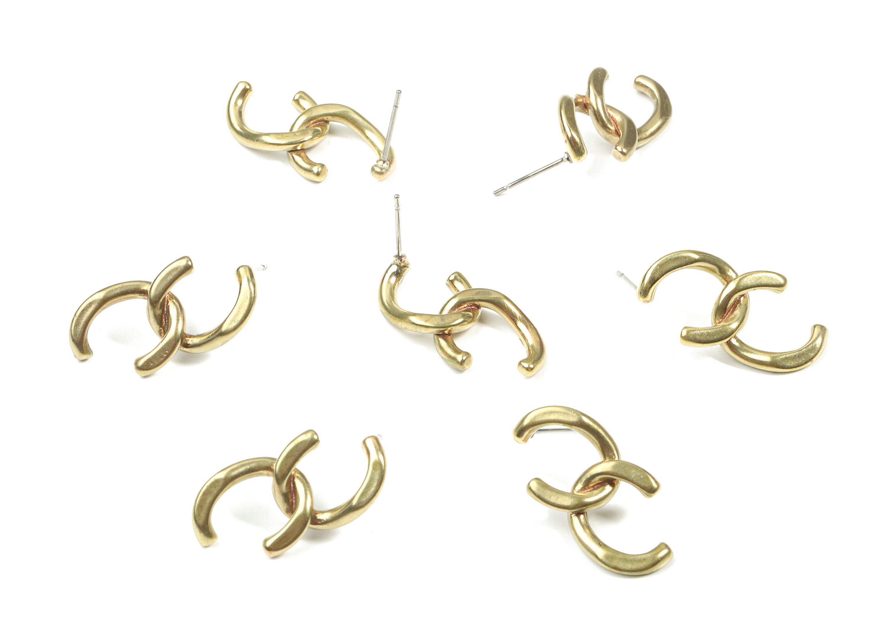 Brass Broom Earring Stud - Raw Brass Curb Chain Earring Post - Surgical Stud - Jewelry Supplies - 25.12x12.79x2.62mm - PP3294 - DOMEDBAZAAR