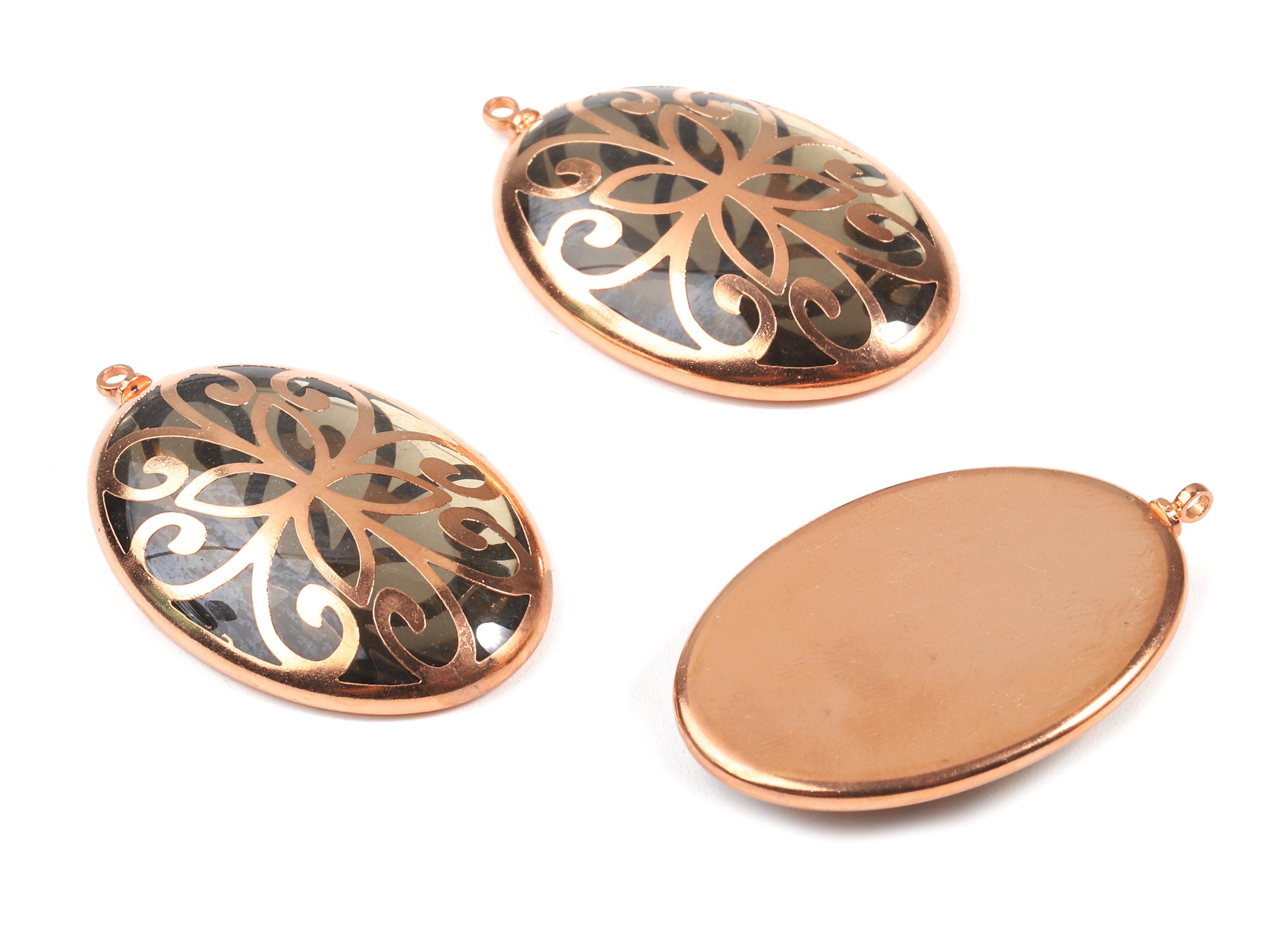 Glass Oval Charms - Copper Finished Glass Pendant - Copper And Glass Charms - Jewelry Supplies - 38.59x24.72x6.72mm - GS1021 - DOMEDBAZAAR