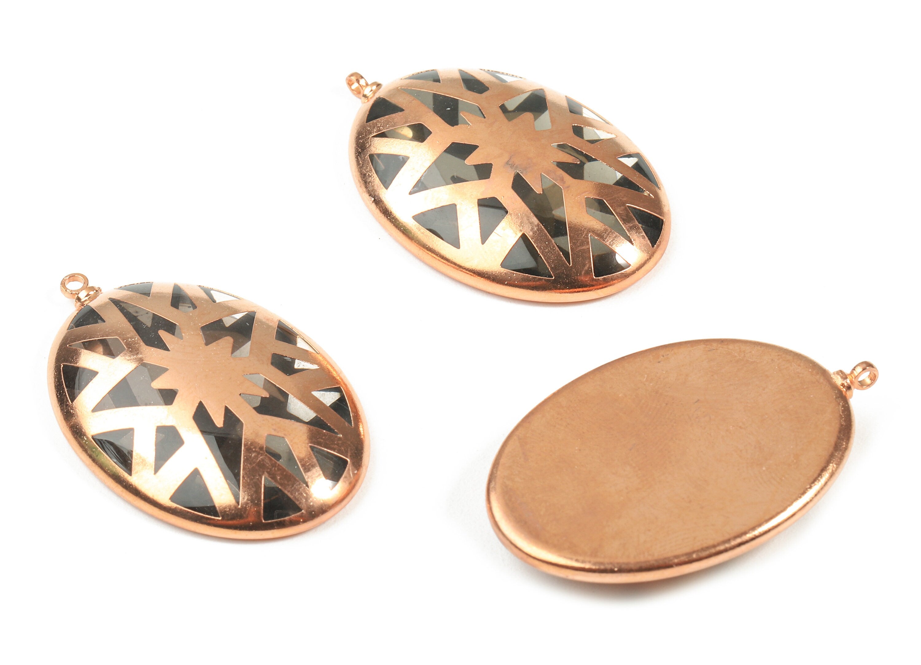Glass Oval Charms - Copper Finished Glass Pendant - Copper And Glass Charms - Jewelry Supplies - 38.59x24.72x6.72mm - GS1022 - DOMEDBAZAAR