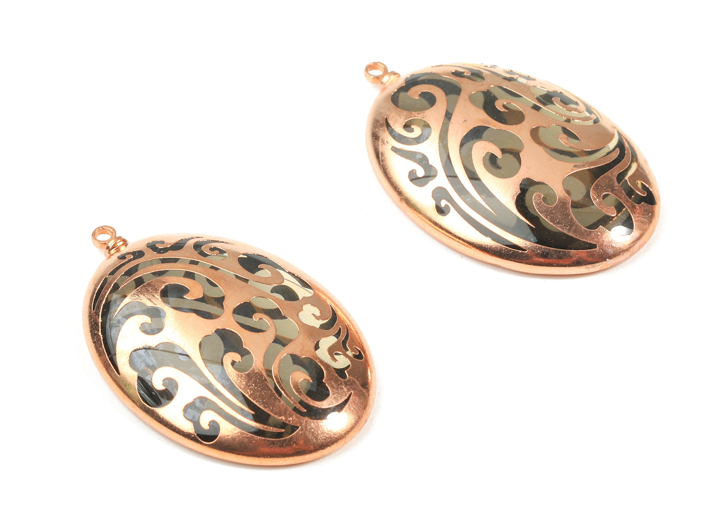 Glass Oval Charms - Copper Finished Glass Pendant - Copper And Glass Charms - Jewelry Supplies - 38.59x24.72x6.72mm - GS1023 - DOMEDBAZAAR